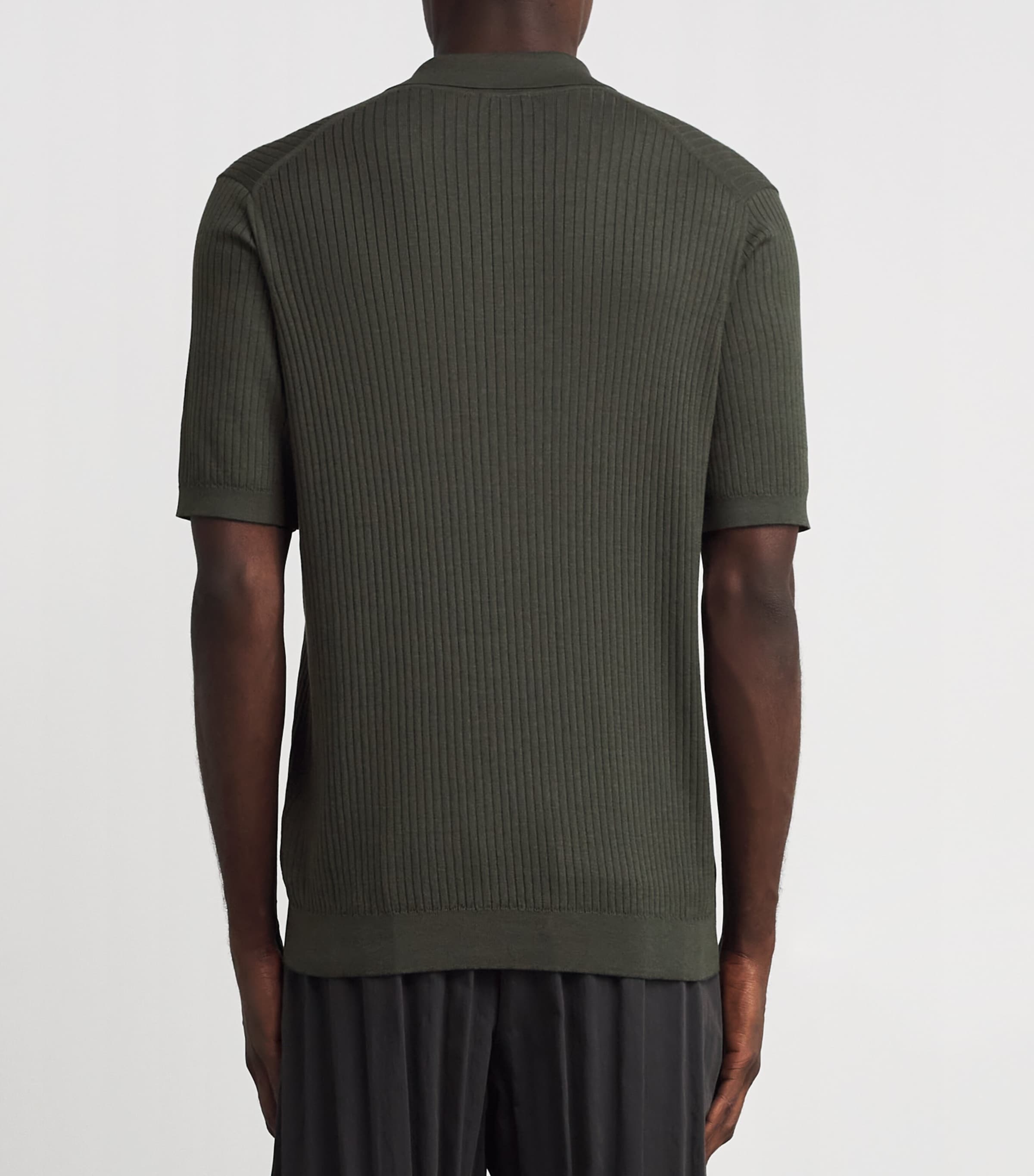Sunspel Mens Silk-Cotton Rib-Knit Polo Shirt Gnij Dusk Green Image 4