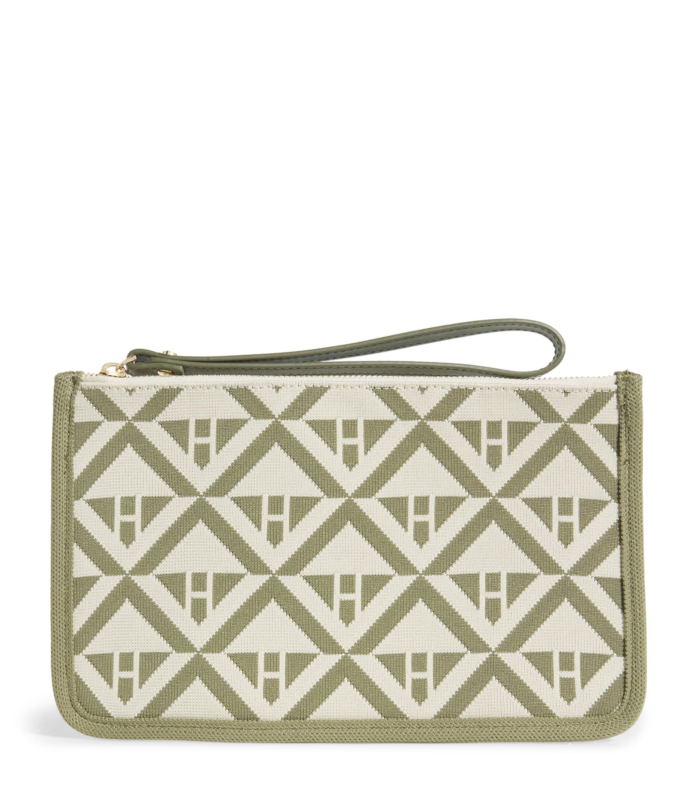 Harrods Cotton Geometric Pouch In Green