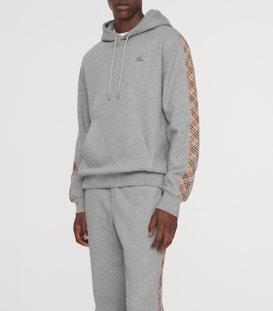 Cotton Check-Trim Hoodie PALE GREY MELANGE Image 2