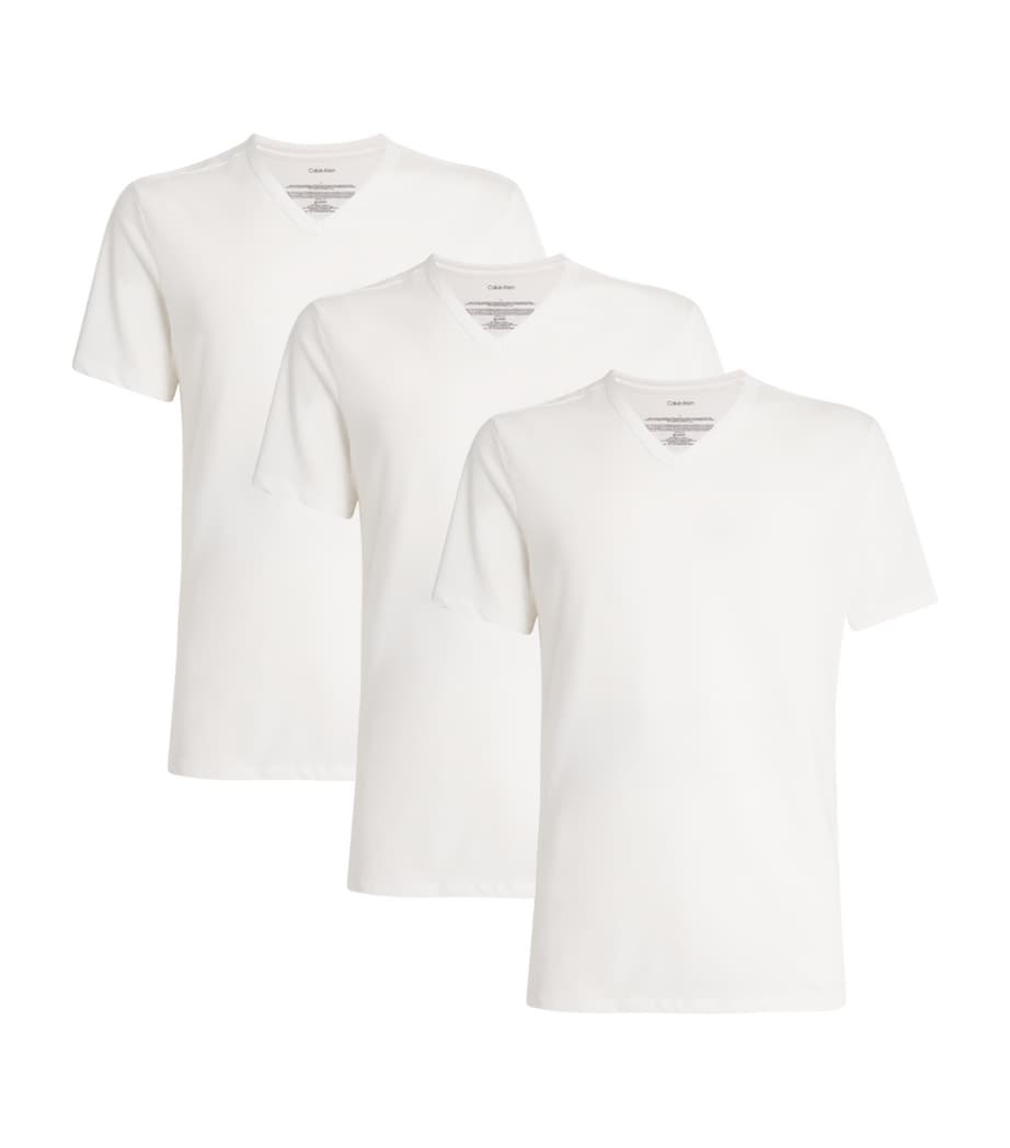 Stretch-Cotton V-Neck T-Shirts (Pack of 3) 100-WHITE Image 1