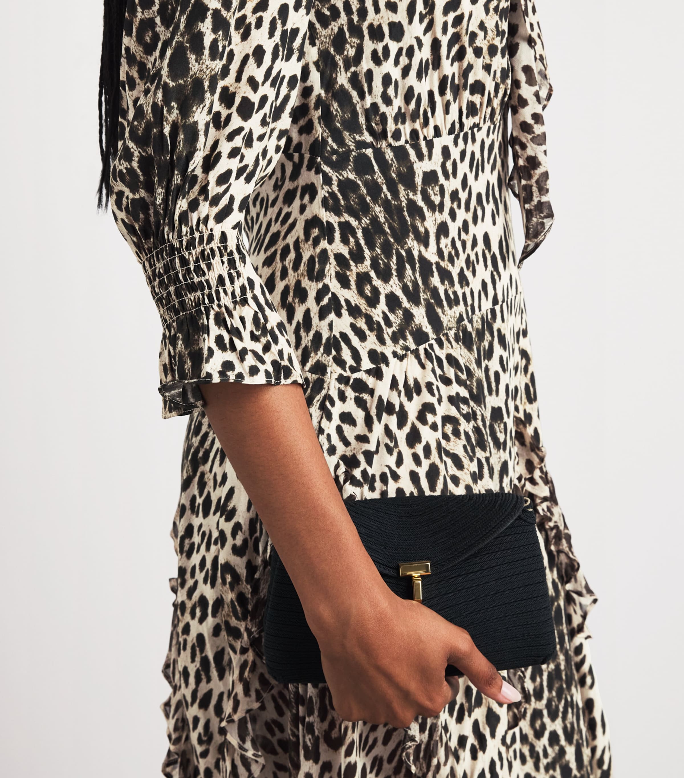 Rixo Womens Crepe Leopard Rosanna Midi Dress Nina Leopard Mocha Image 5