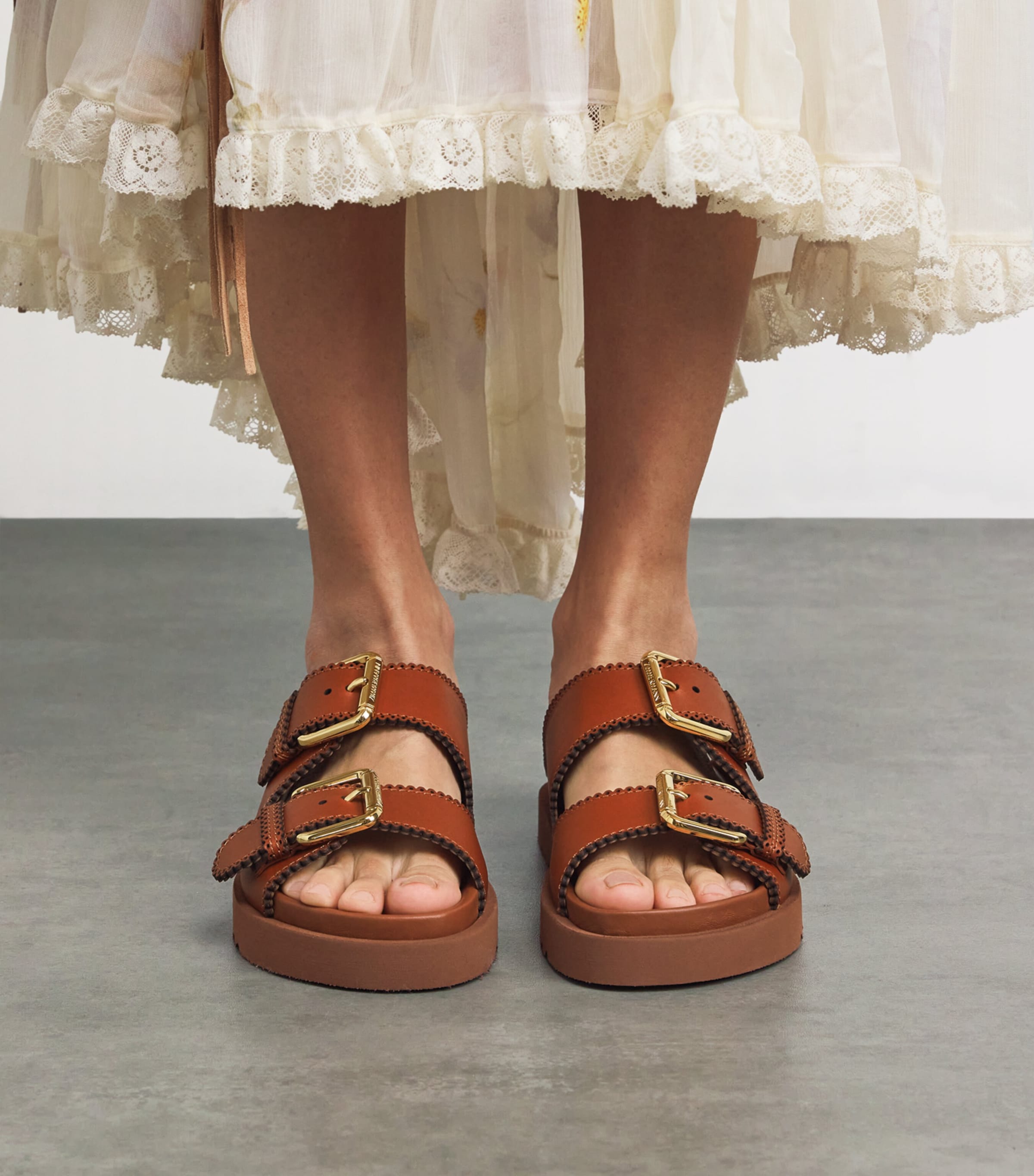 Leather Goldie Buckle Sandals PECN/PECAN Image 6