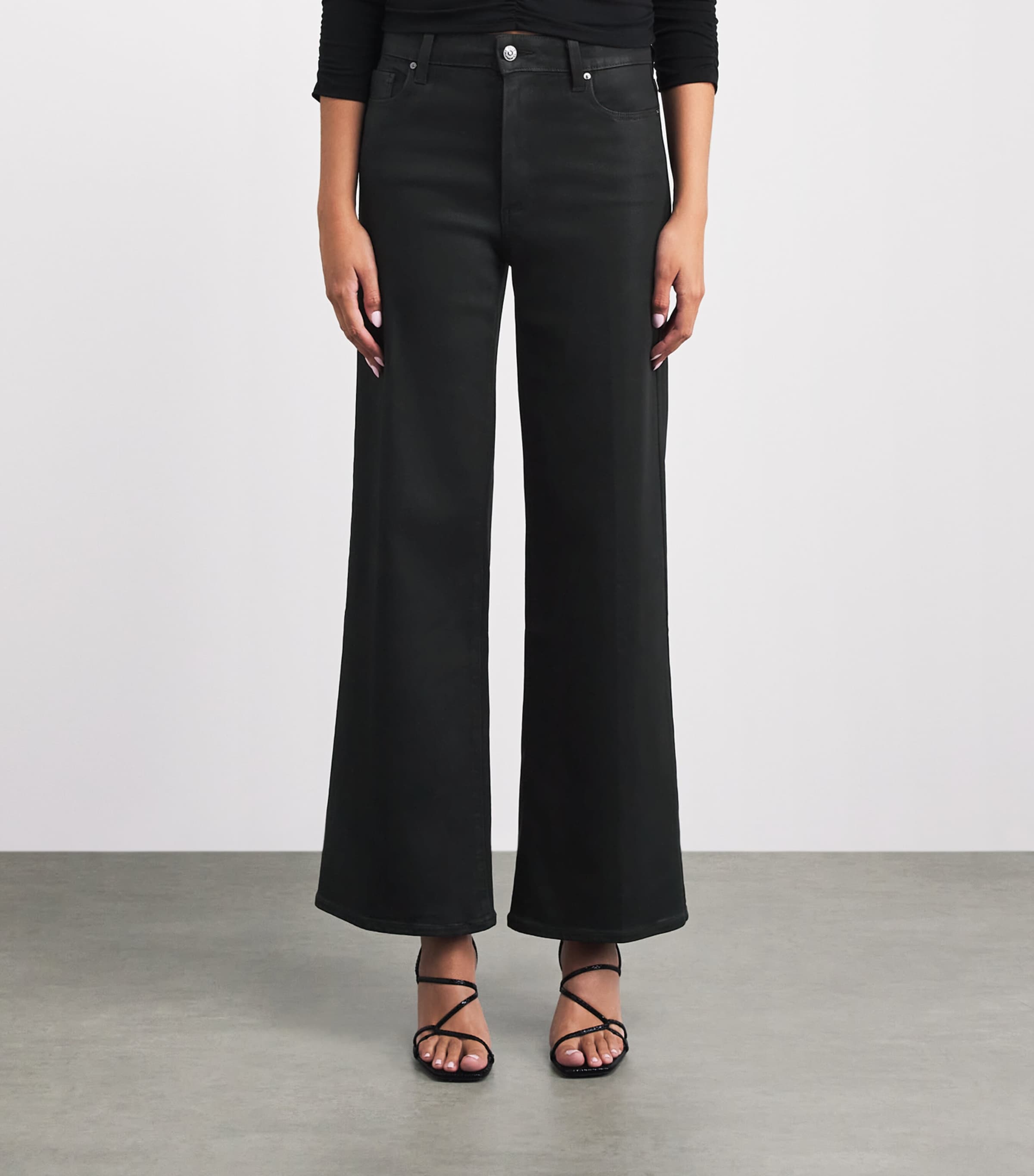 PAIGE Womens Anessa Wide-Leg Jeans Black Fog Lux Coatng Image 4