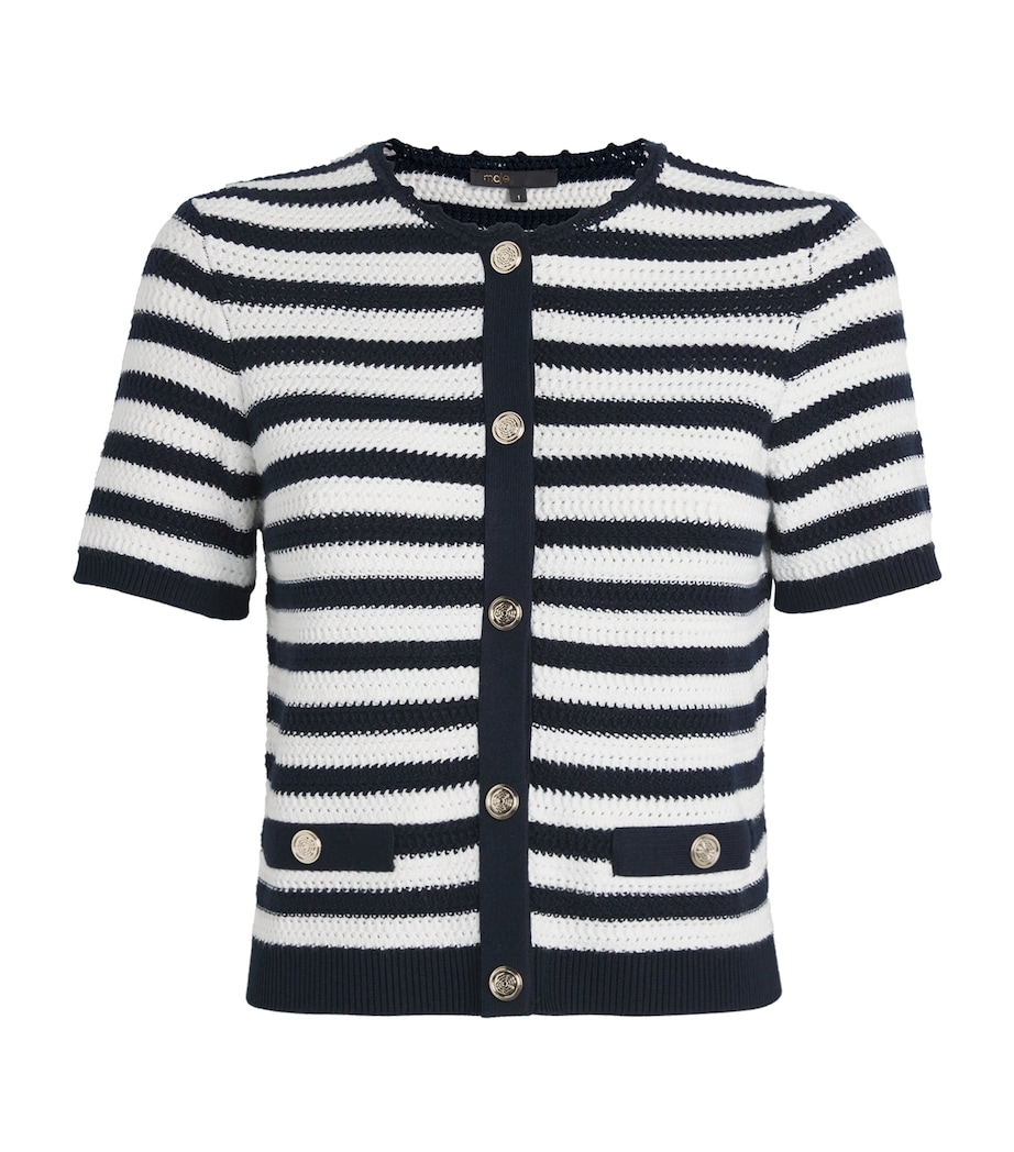 Cropped Stripe Cardigan WHITE/NAVY Image 1