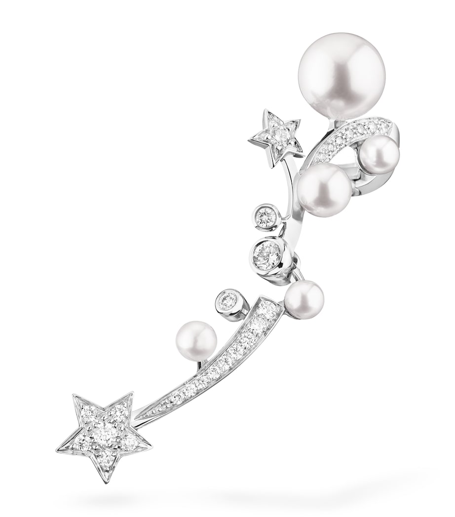 White Gold, Diamond and Pearl Comète Perlée Crawling Single Earring WHITE Image 1