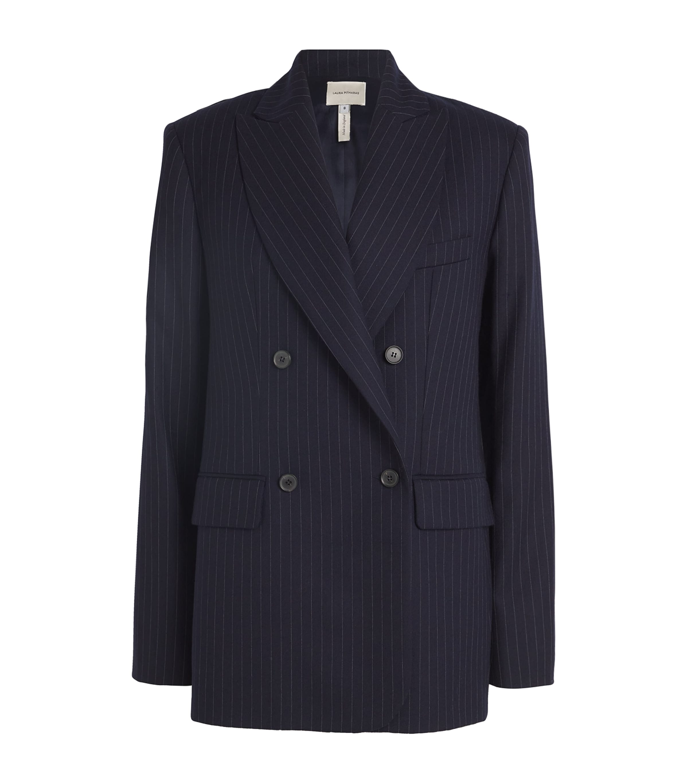 Shop Laura Pitharas Pinstripe Double-breasted Blazer In Navy