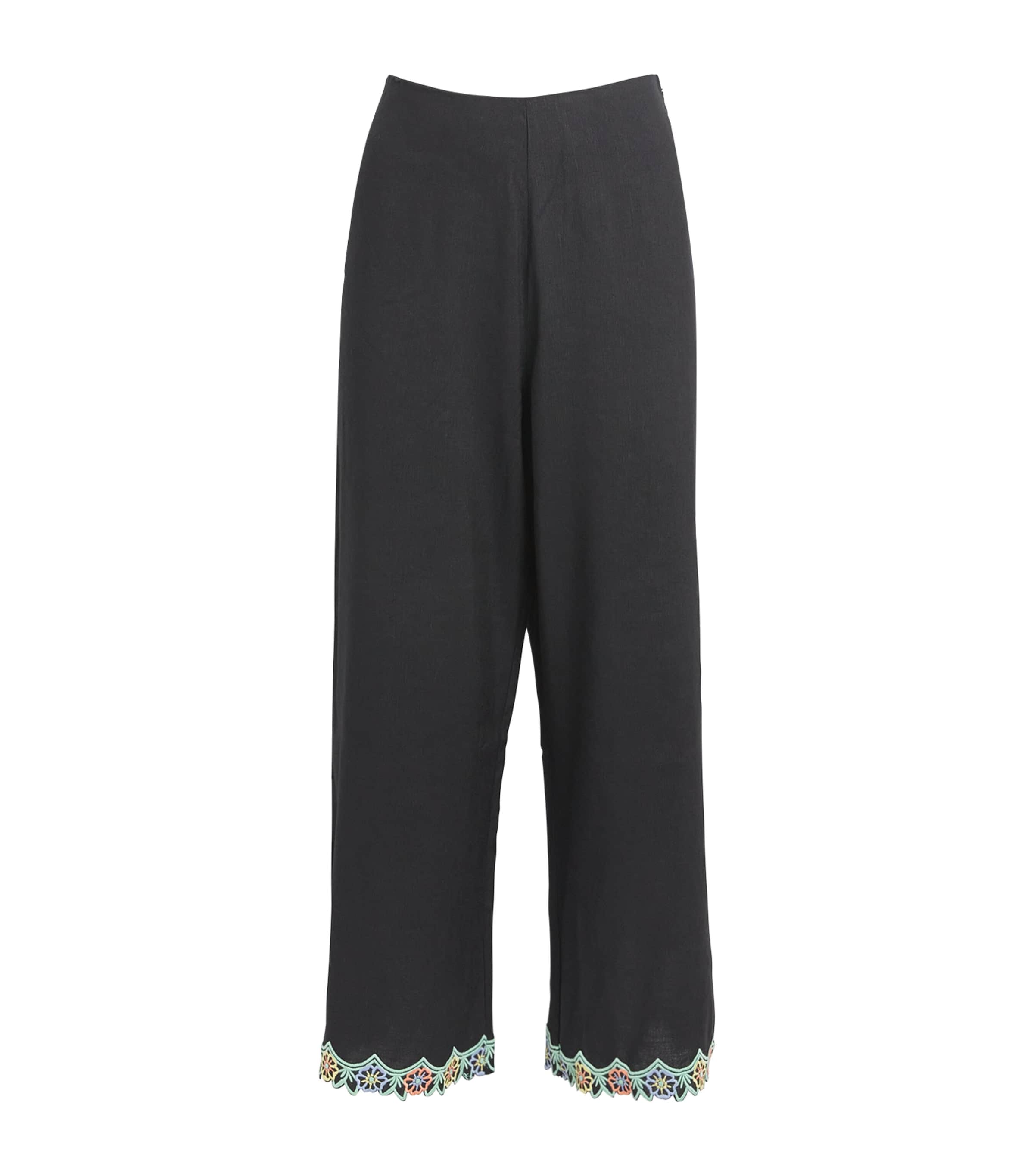 Shop Rixo London Embroidered Iveta Daisy Trousers In Black