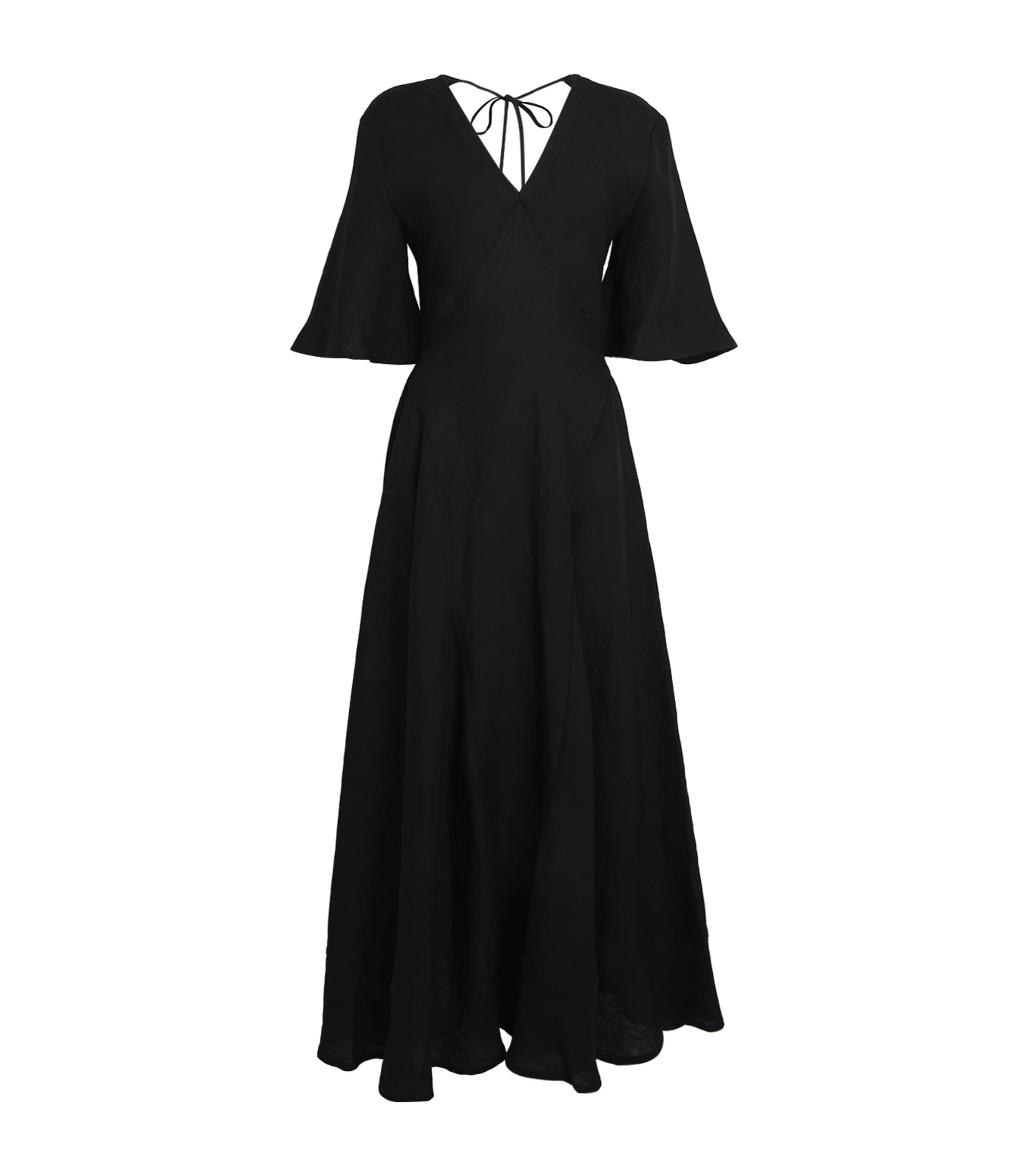Shop Laura Pitharas Linen Open-back Maxi Dress In Black