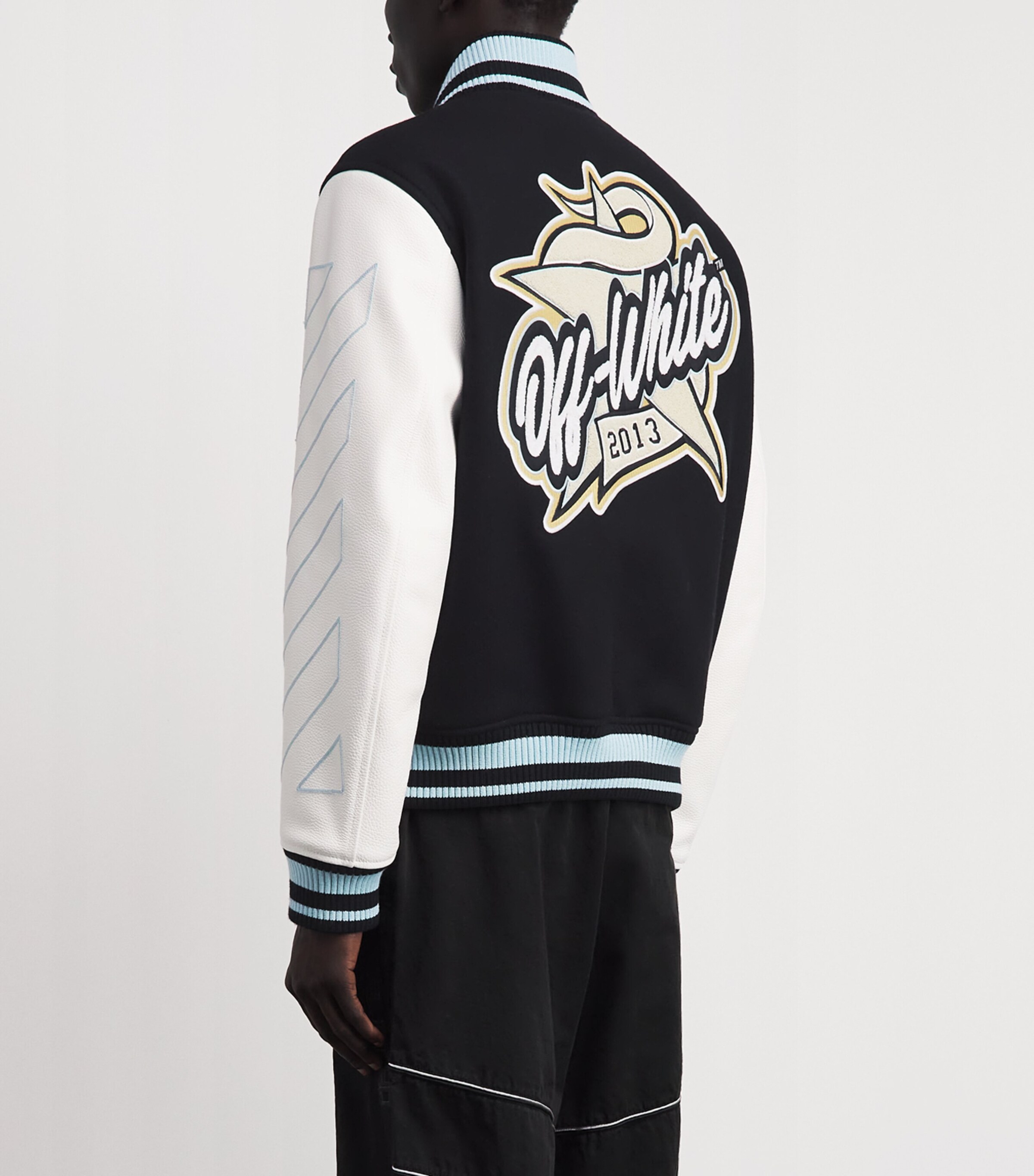 Off-White Mens Wool-Leather Logo Varsity Jacket Black Image 5