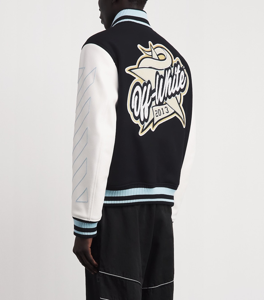 Off-White Mens Wool-Leather Logo Varsity Jacket Black Image 5