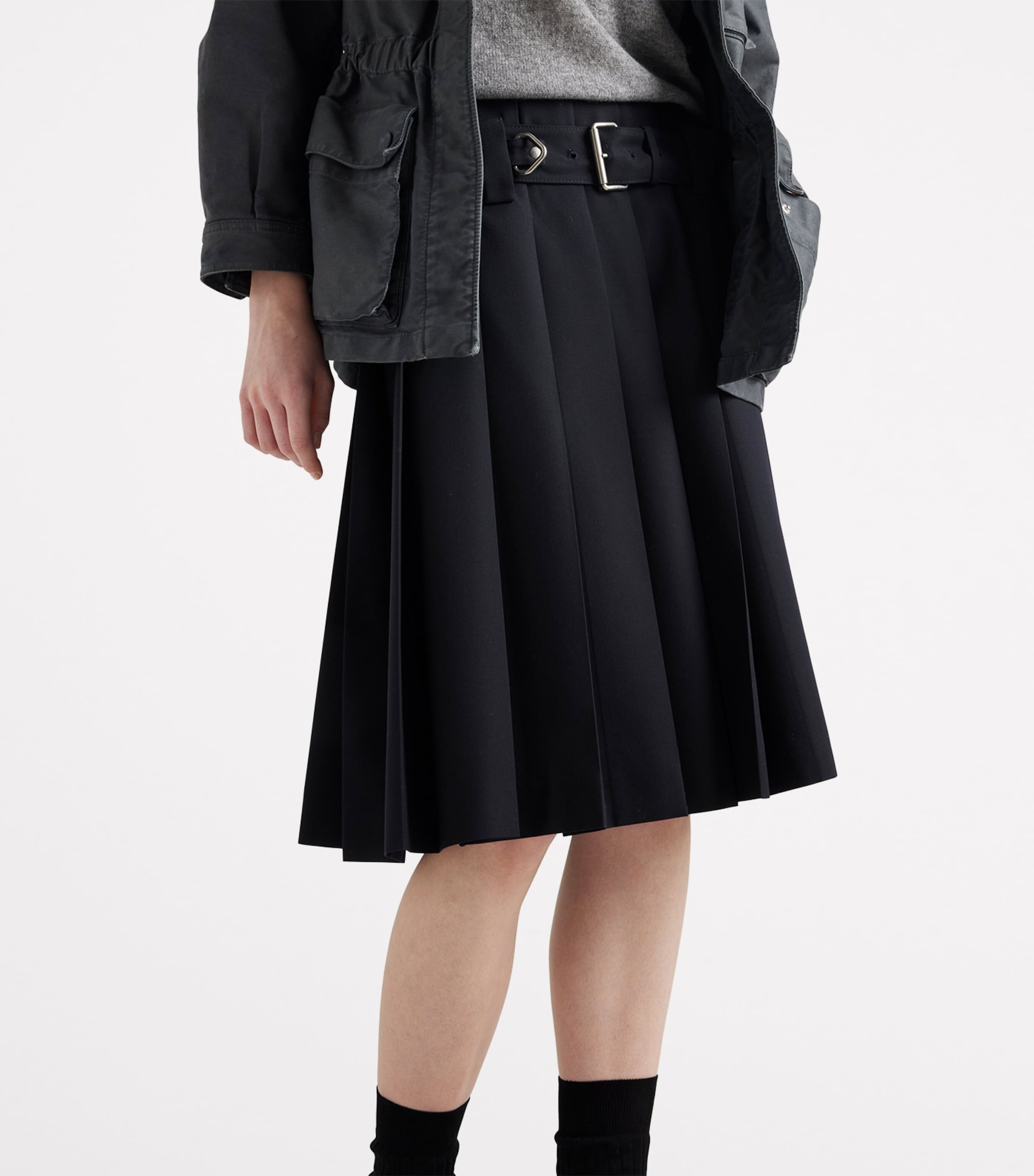 Prada Womens Wool Belted Midi Skirt Image 4