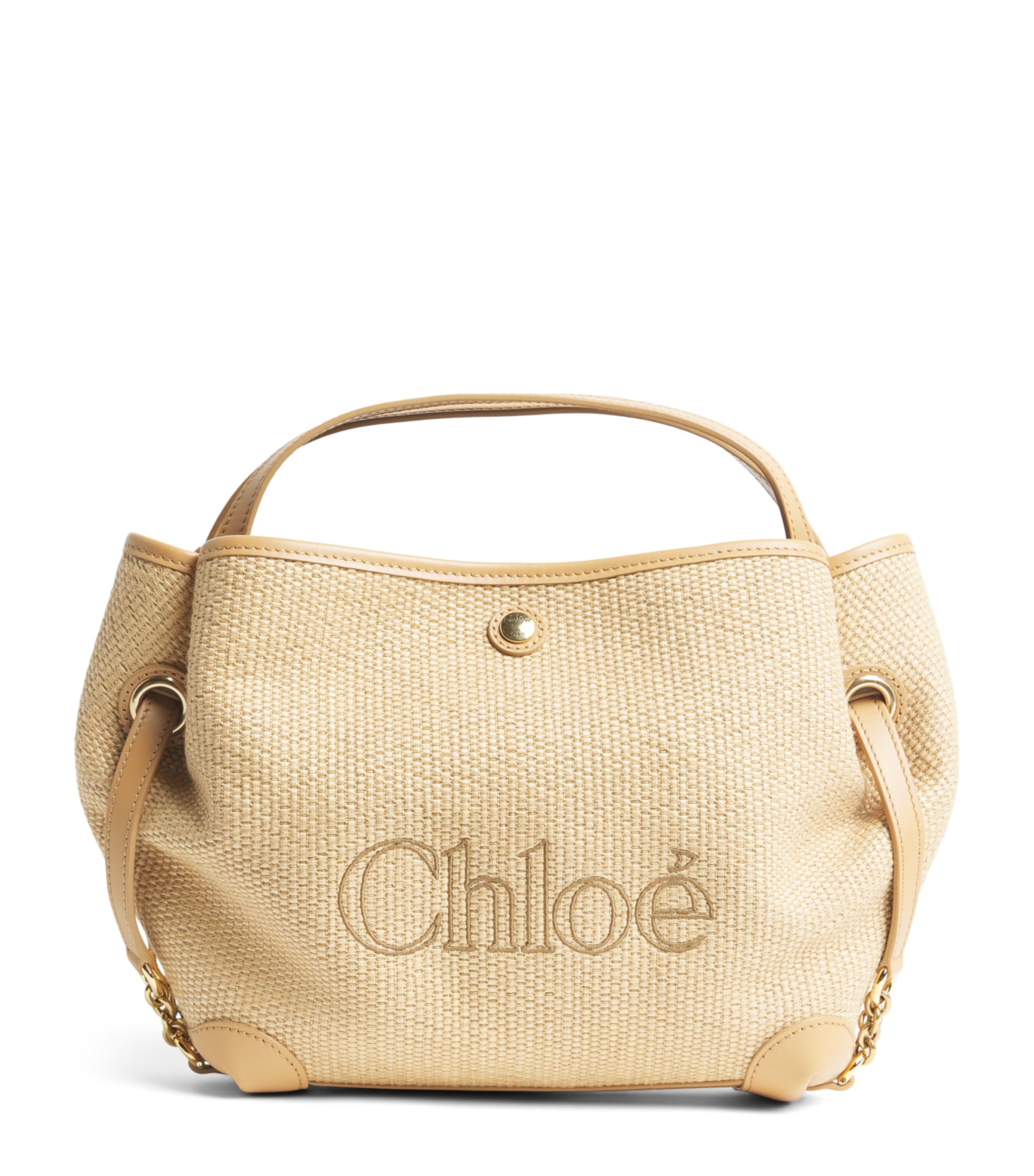 Chloé Small Raffia-Effect Clover Carry Top-Handle Bag Bleached Brown Image 1