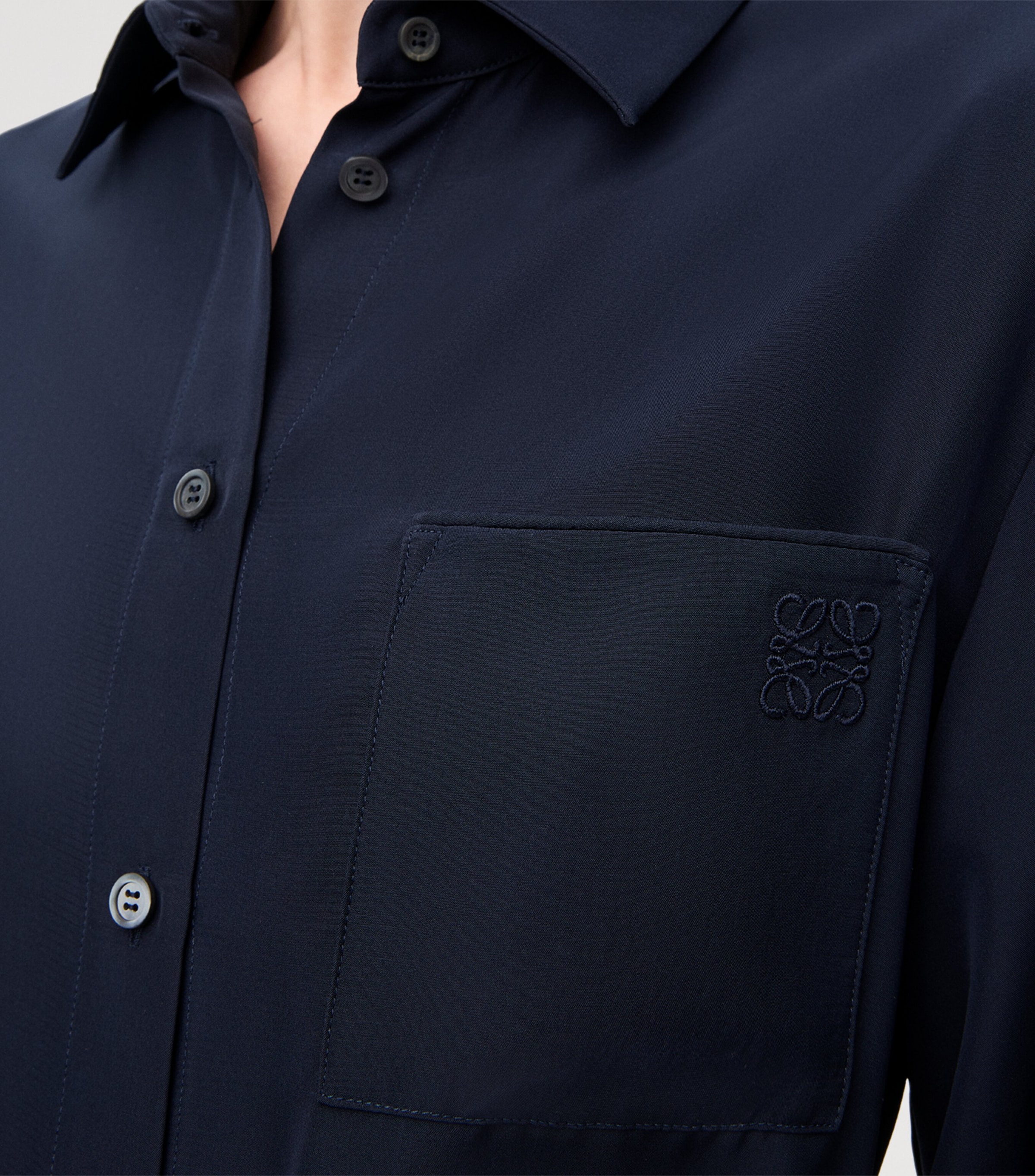 Silk Belted Longline Shirt NAVY BLUE Image 5