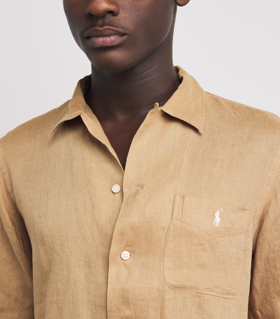 Polo Ralph Lauren Mens Linen Short-Sleeve Classic-Fit Shirt Cafe Tan Image 3