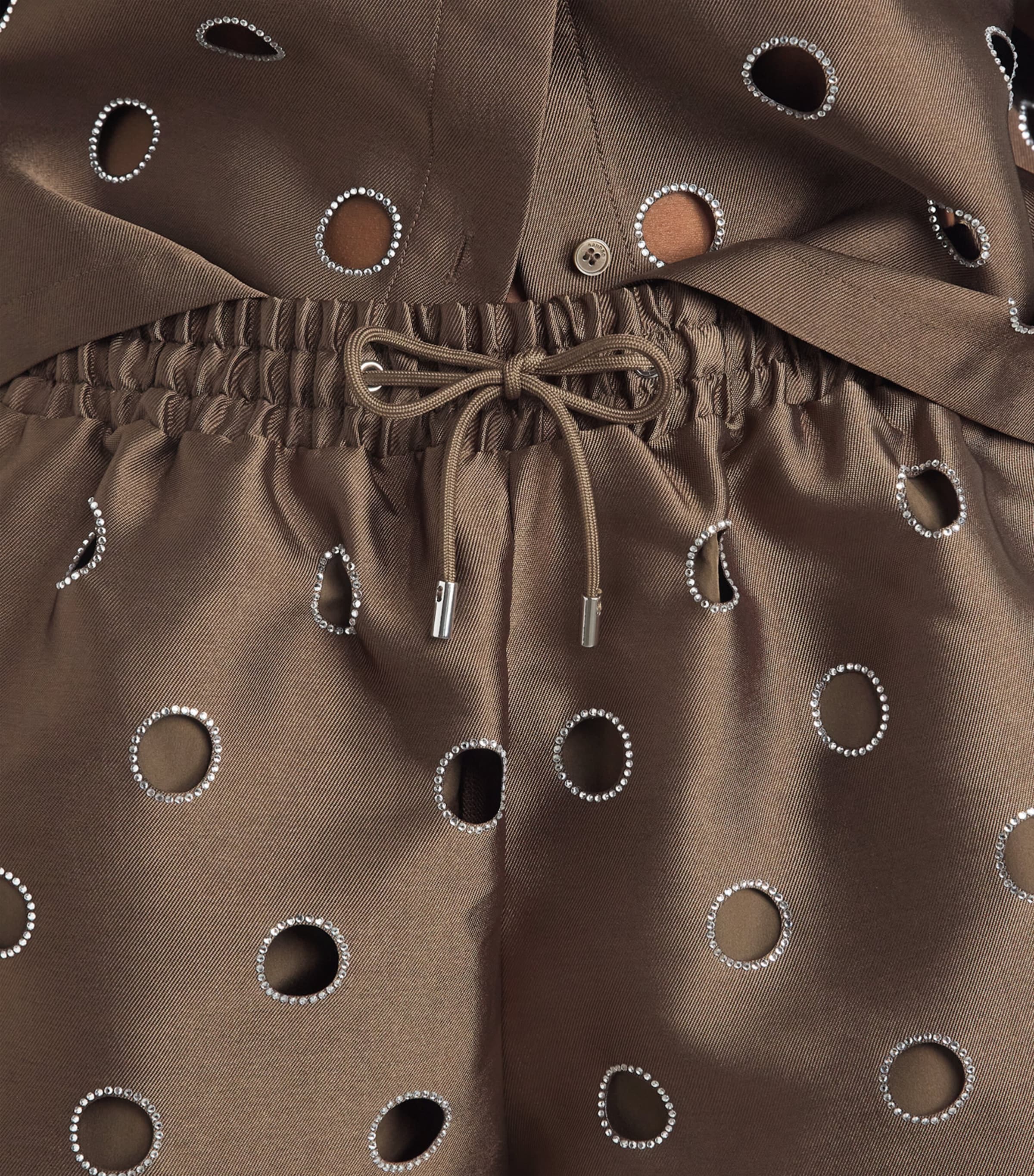 Sandro Paris Womens Rhinestone Cut-Out Shorts Brown Image 3