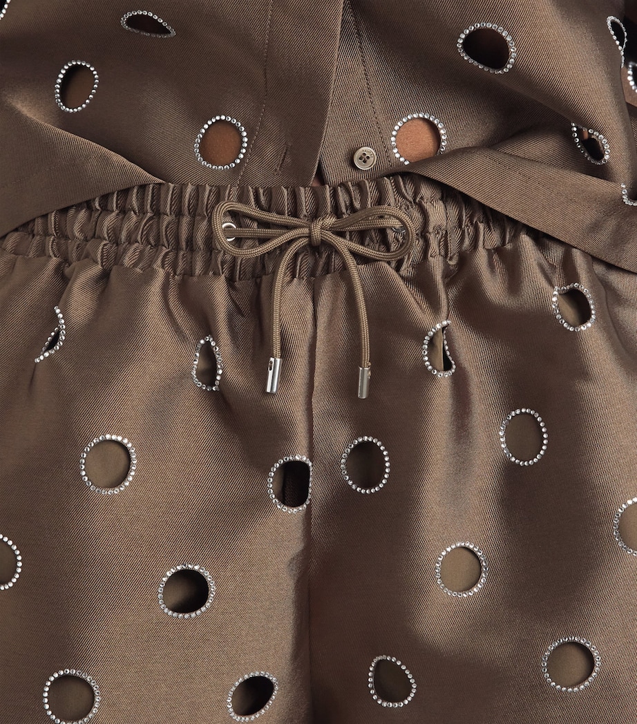 Sandro Paris Womens Rhinestone Cut-Out Shorts Brown Image 3