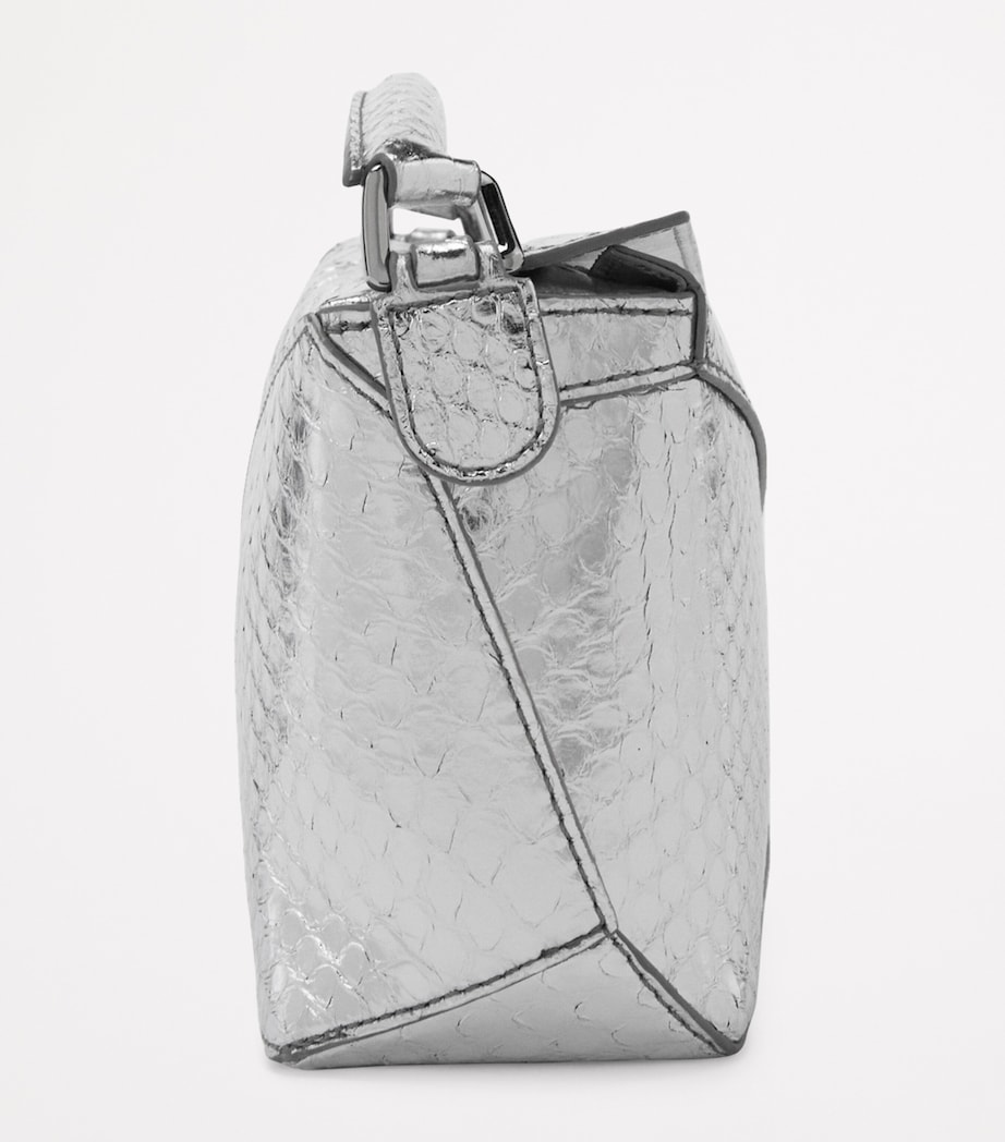 LOEWE EXCLUSIVE Mini Python Skin Puzzle Edge Top-Handle Bag Silver Image 3