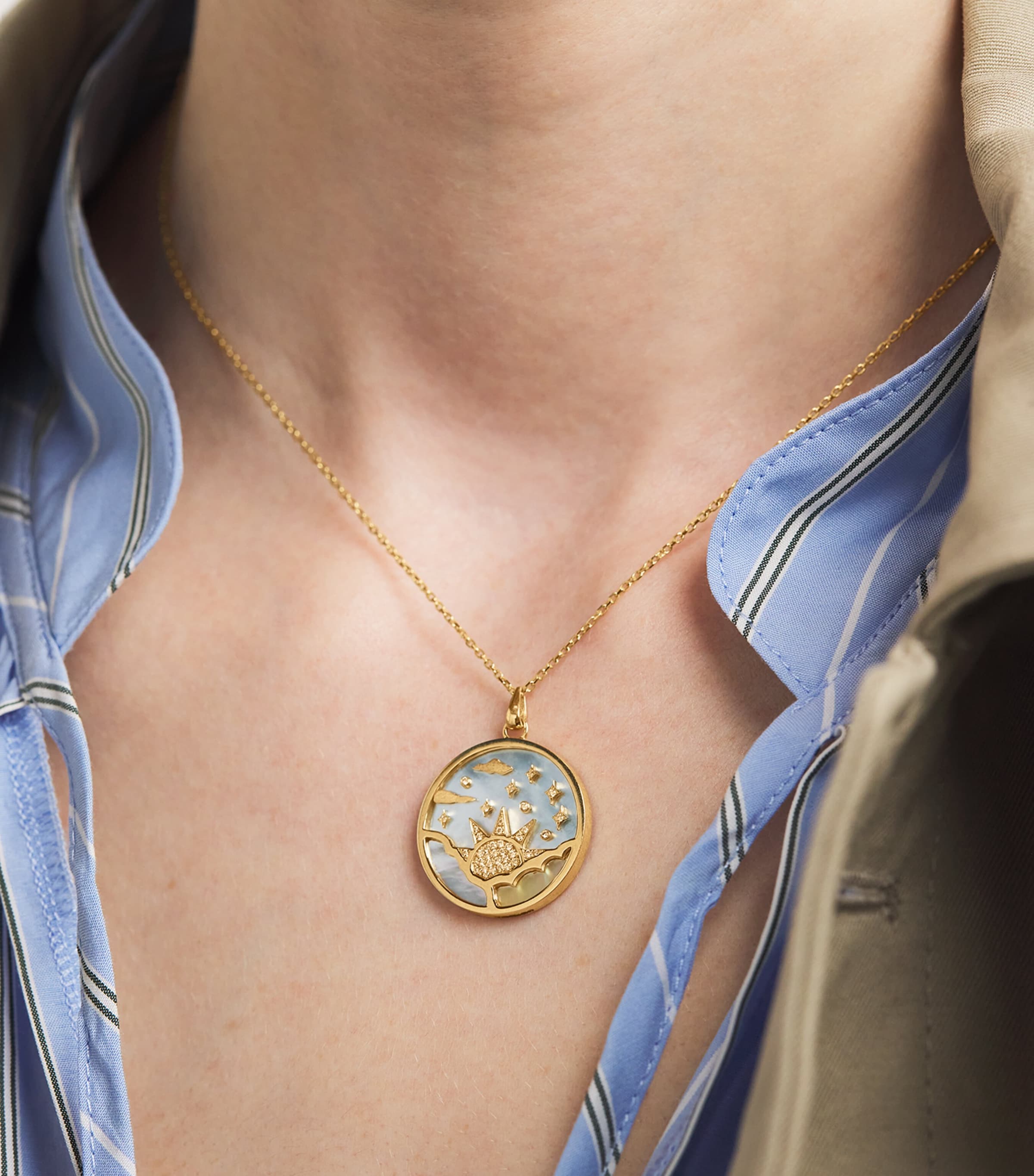 Yellow Gold and Diamond Sunrise Pendant Necklace YELLOW GOLD Image 2