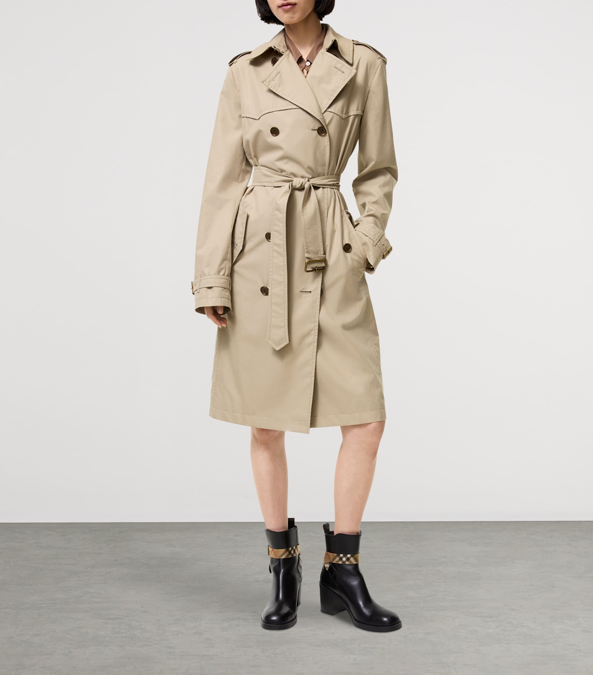 Burberry Womens Tropical Gabardine Foxfield Long Trench Coat Saltmarsh Beige Image 3