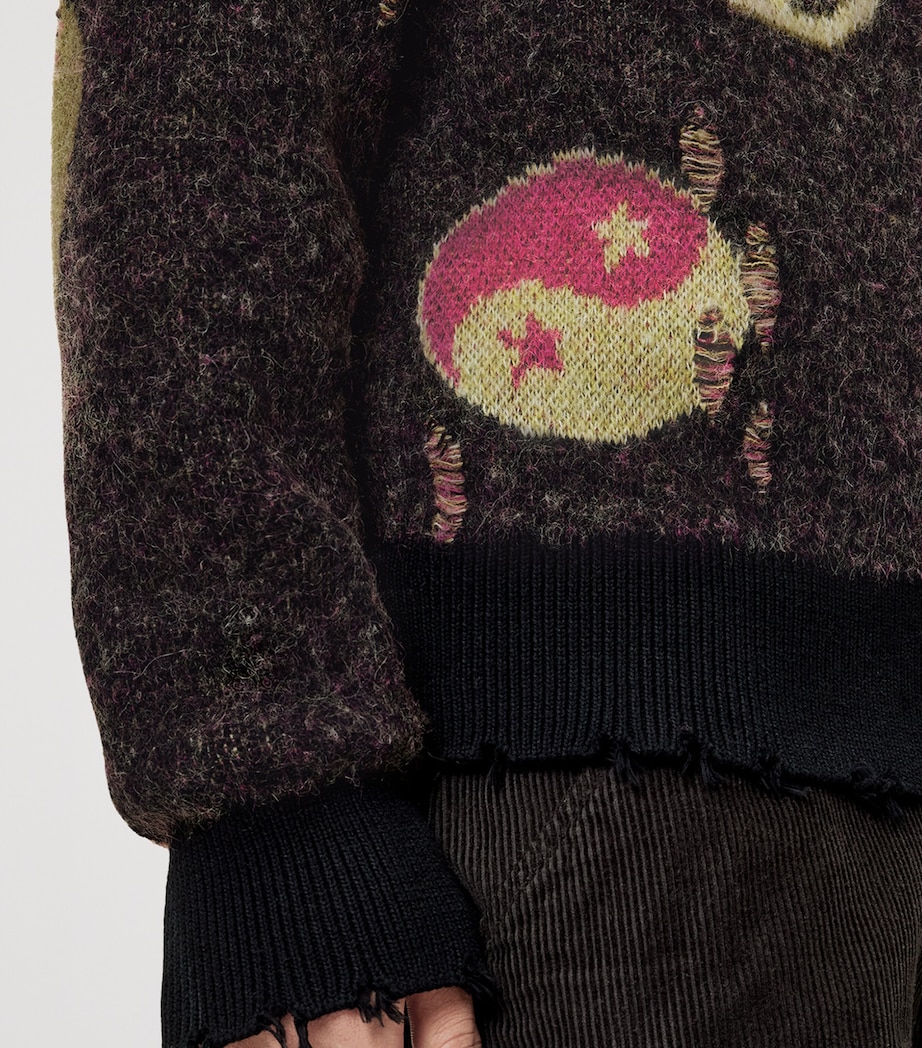Distressed Emotive Cardigan BLACK Image 4