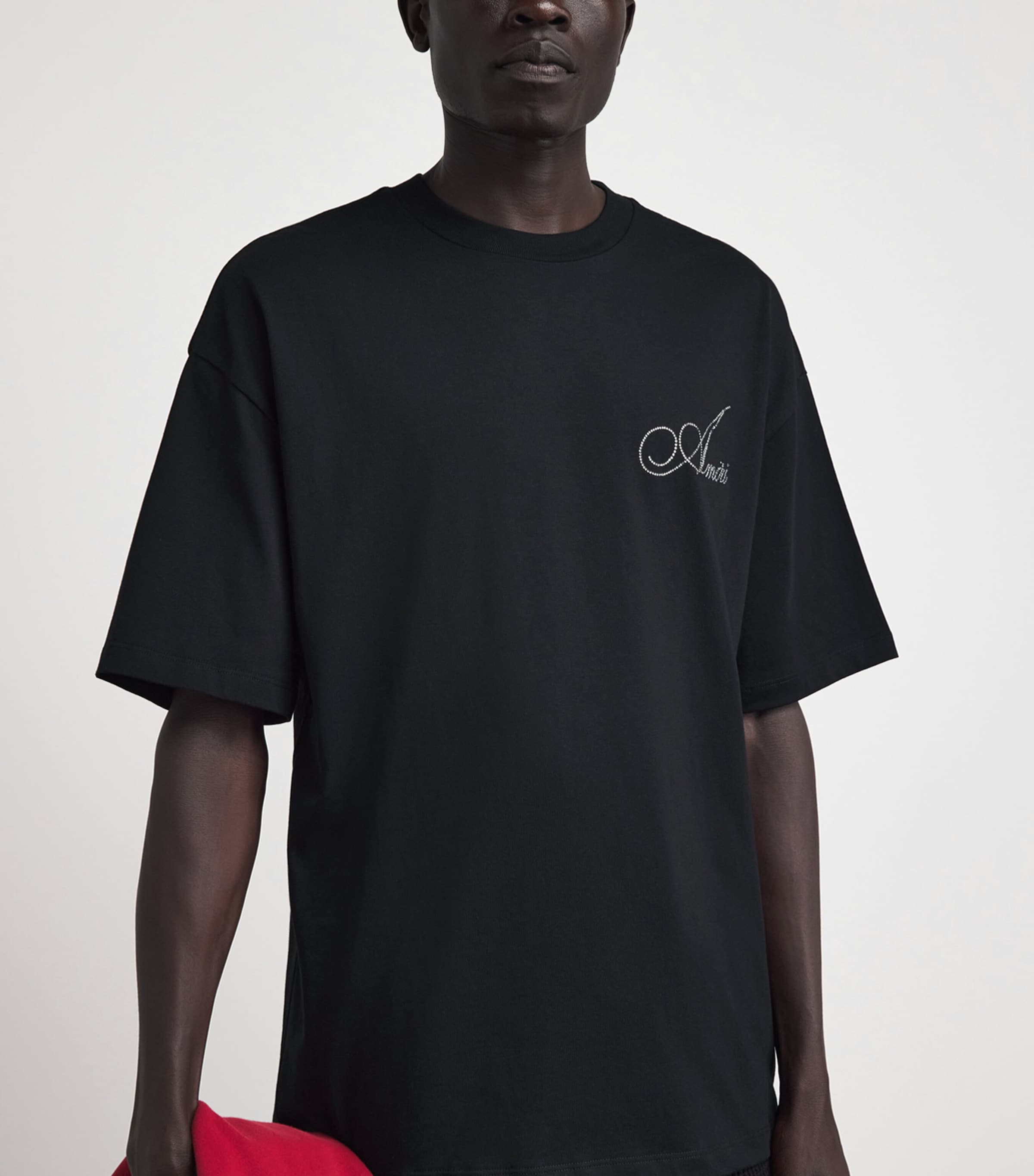 AMIRI Mens Cotton Crystal Logo T-Shirt Black Image 3