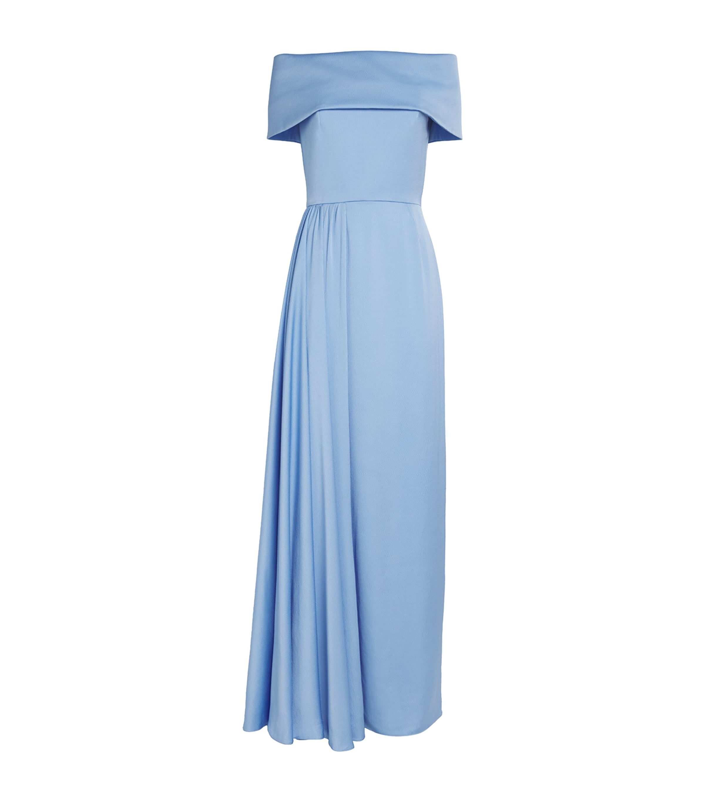 Edeline Lee Charmeuse Off-the-shoulder Philomena Gown In Blue
