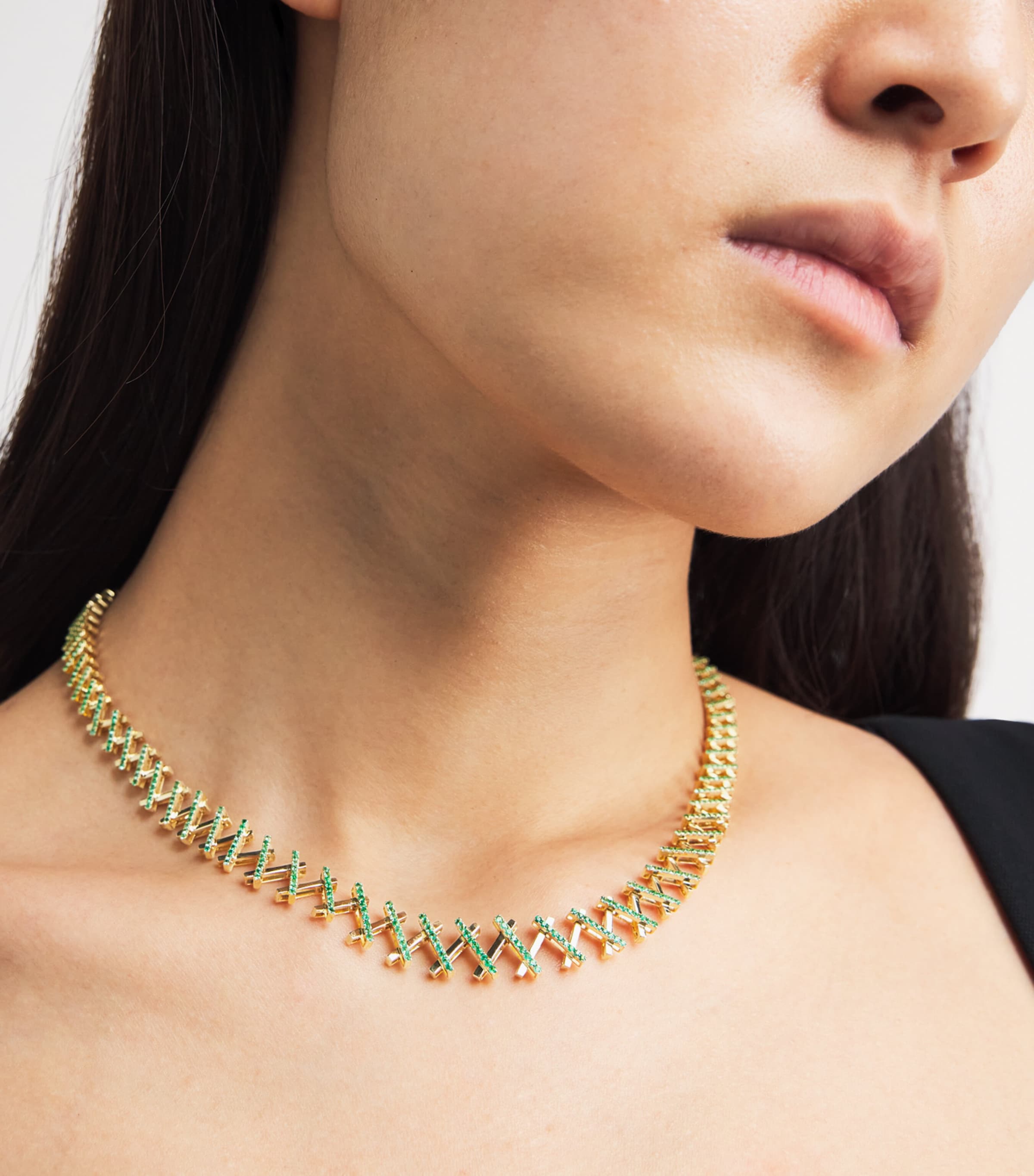 Suzanne Kalan Yellow Gold and Emerald Pavé Deco Wishbone Necklace Rg/wd Image 2