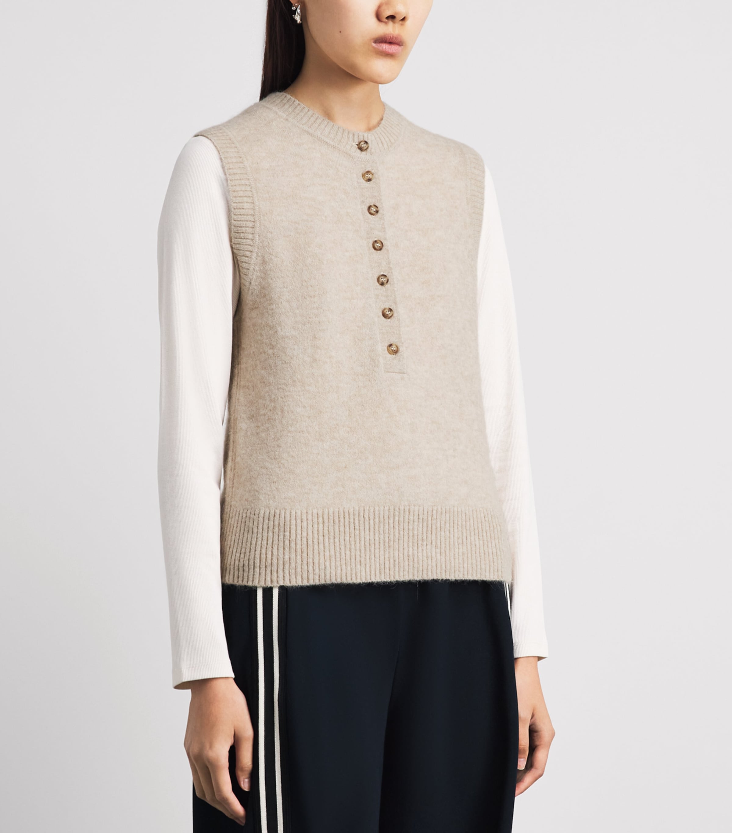 ME+EM Womens Wool-Blend Henley Sweater Vest Oatmeal Melange Image 4