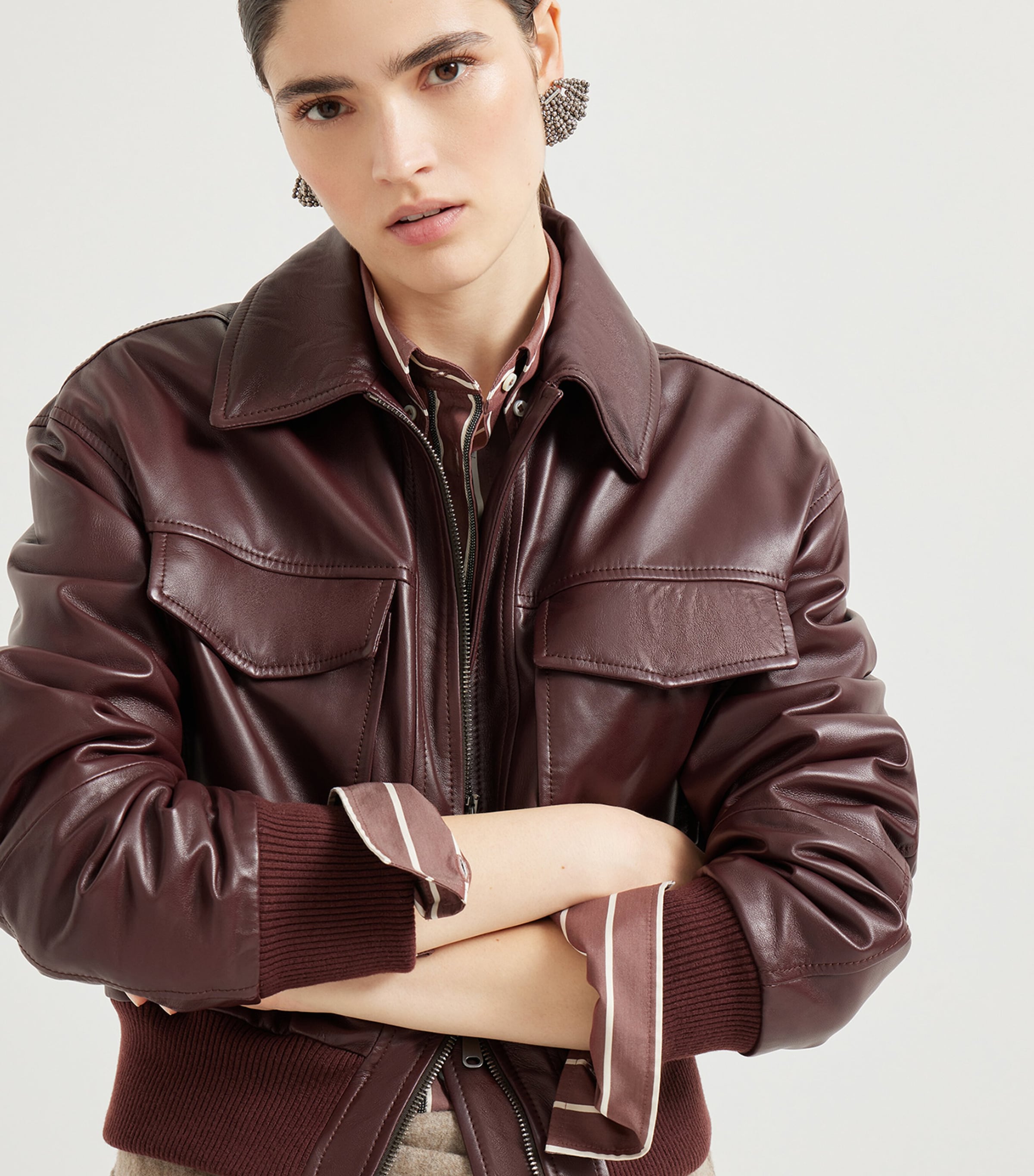 レザージャケット・コート BRUNELLO CUCINELLI PADDED BOMBER JACKET IN LEATHER Brunello Cucinelli Leather Bomber Jacket | Sendegaro CA