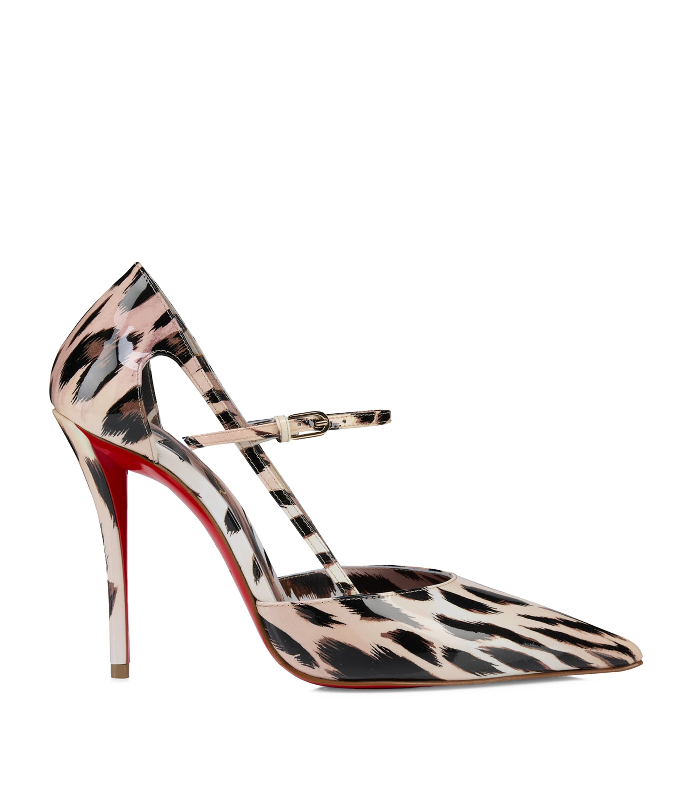 CHRISTIAN LOUBOUTIN MISS Z GIGI PRINT PATENT LEATHER LEOPARD STRAP PUMPS 100 