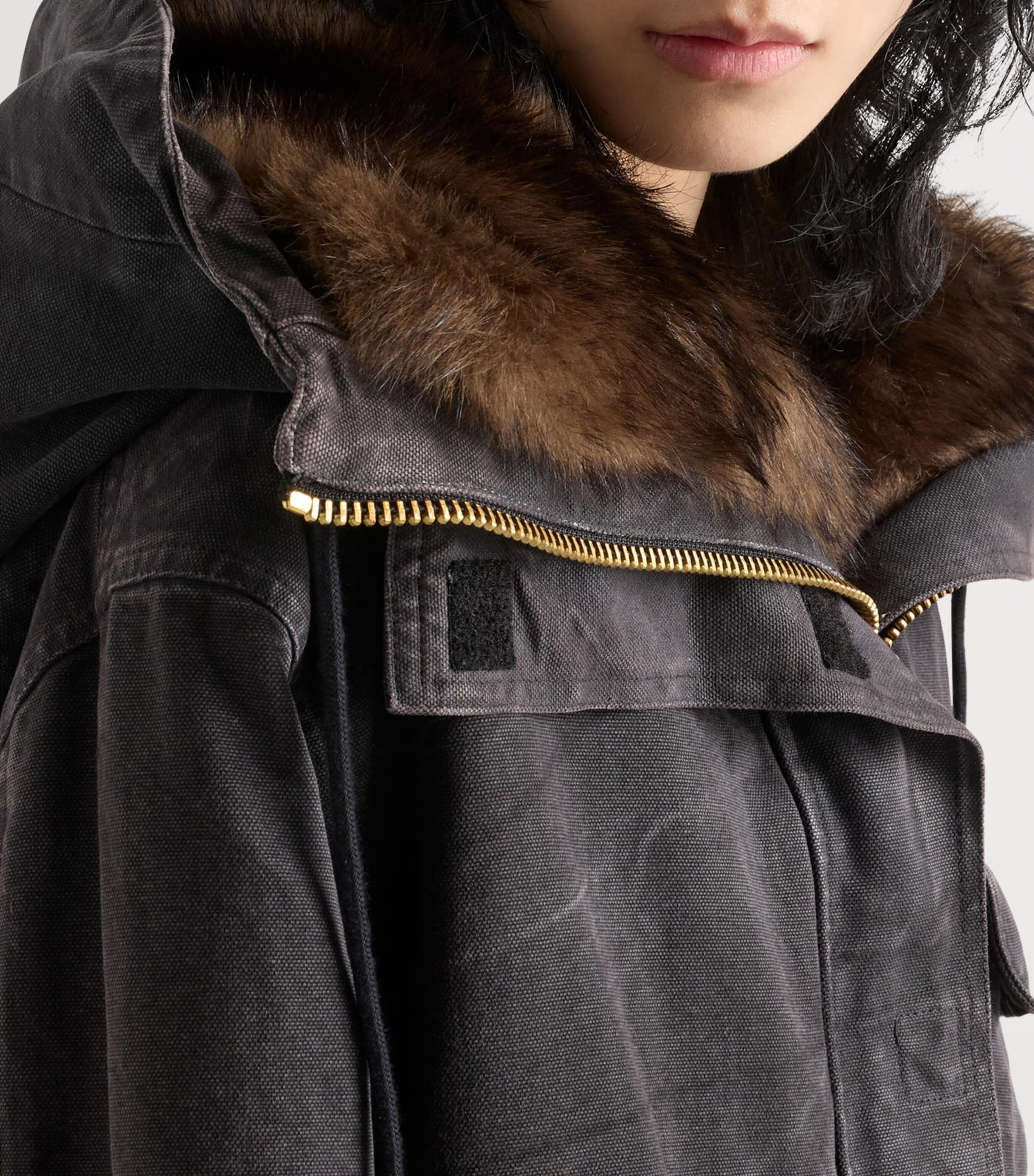 Canvas Shearling-Hood Coat F0002 Image 3