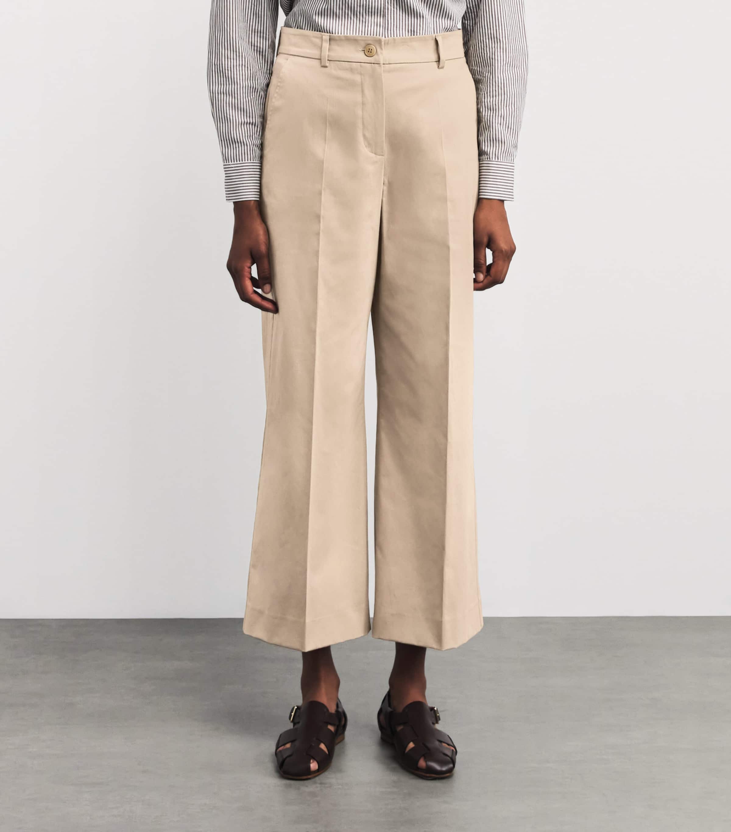 Cotton Straight Trousers BEIGE Image 3
