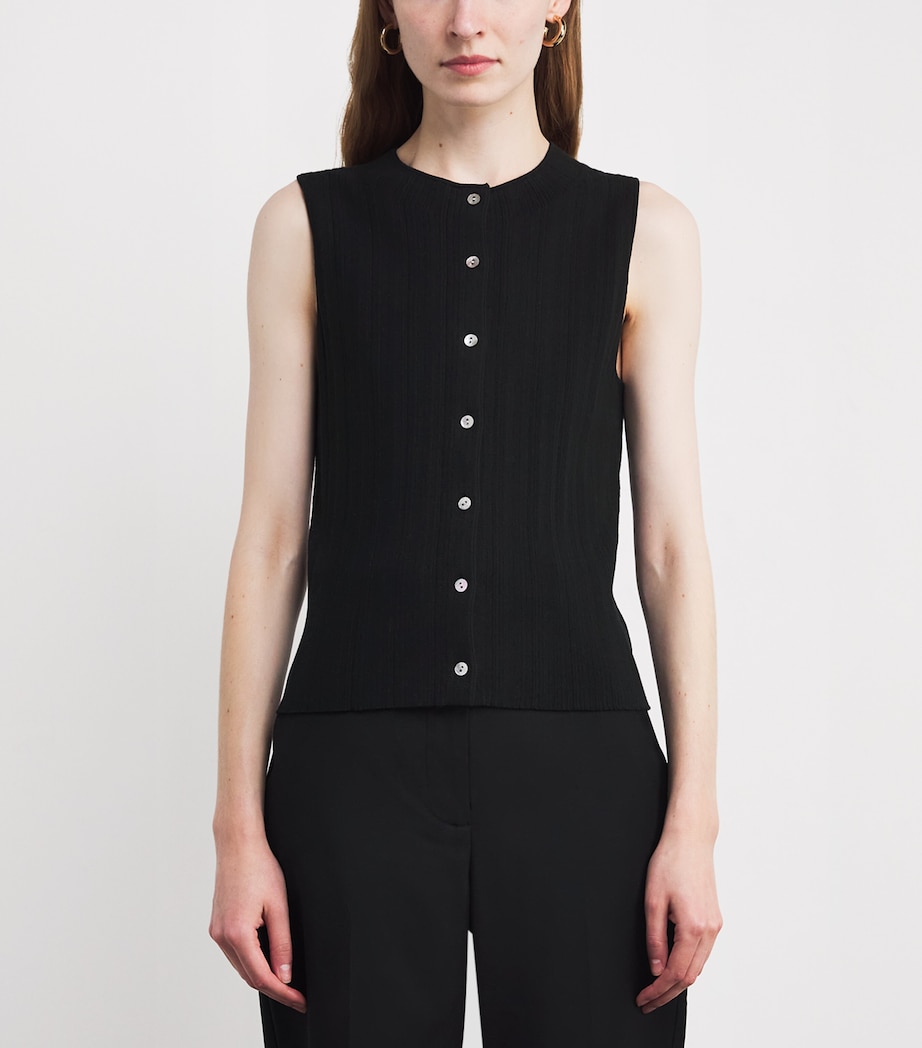Sleeveless Button-Up Top 001BLK-BLACK Image 3