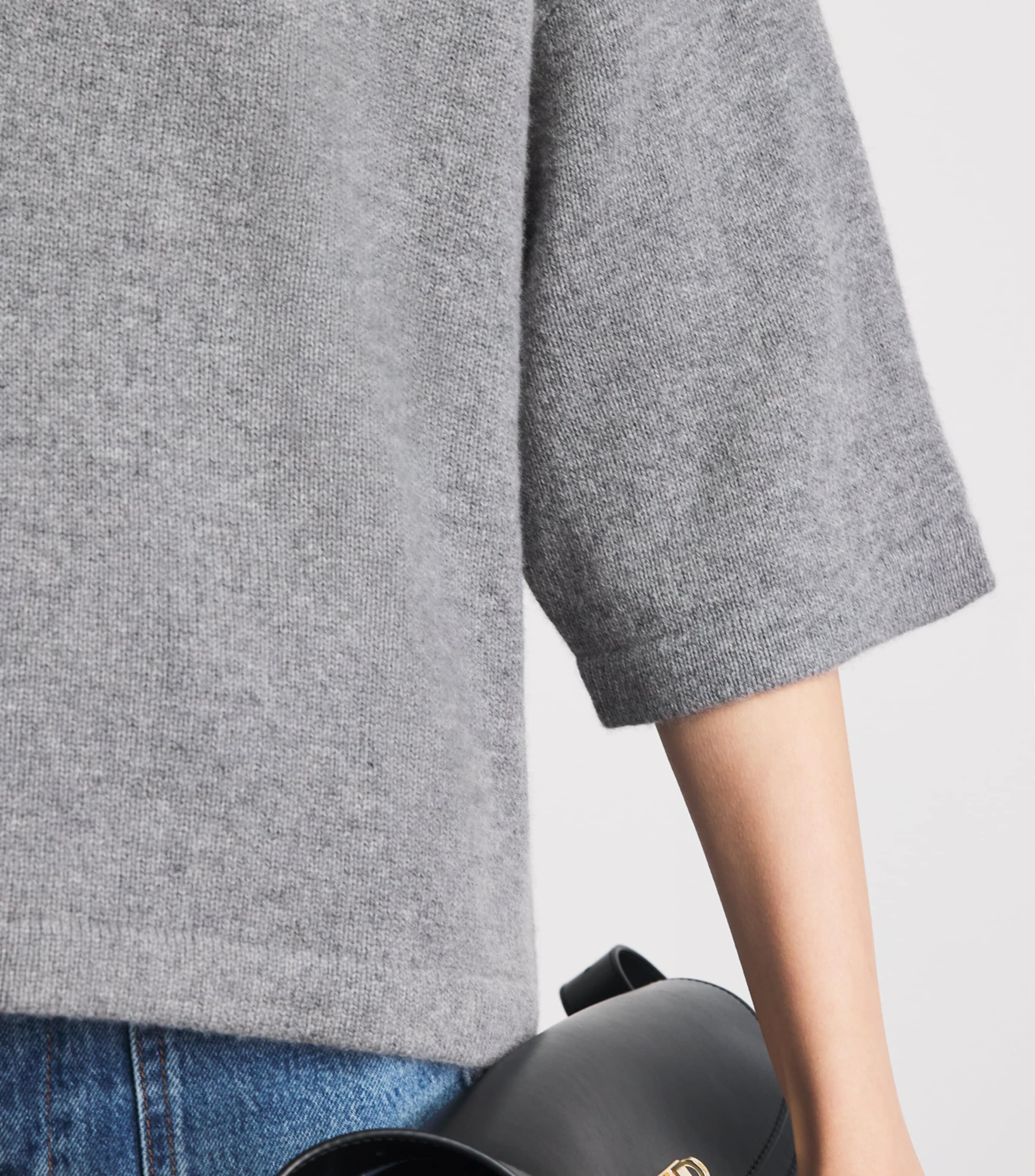 FRAME Womens Cashmere The Academy Polo Shirt Graphite Grey Image 3