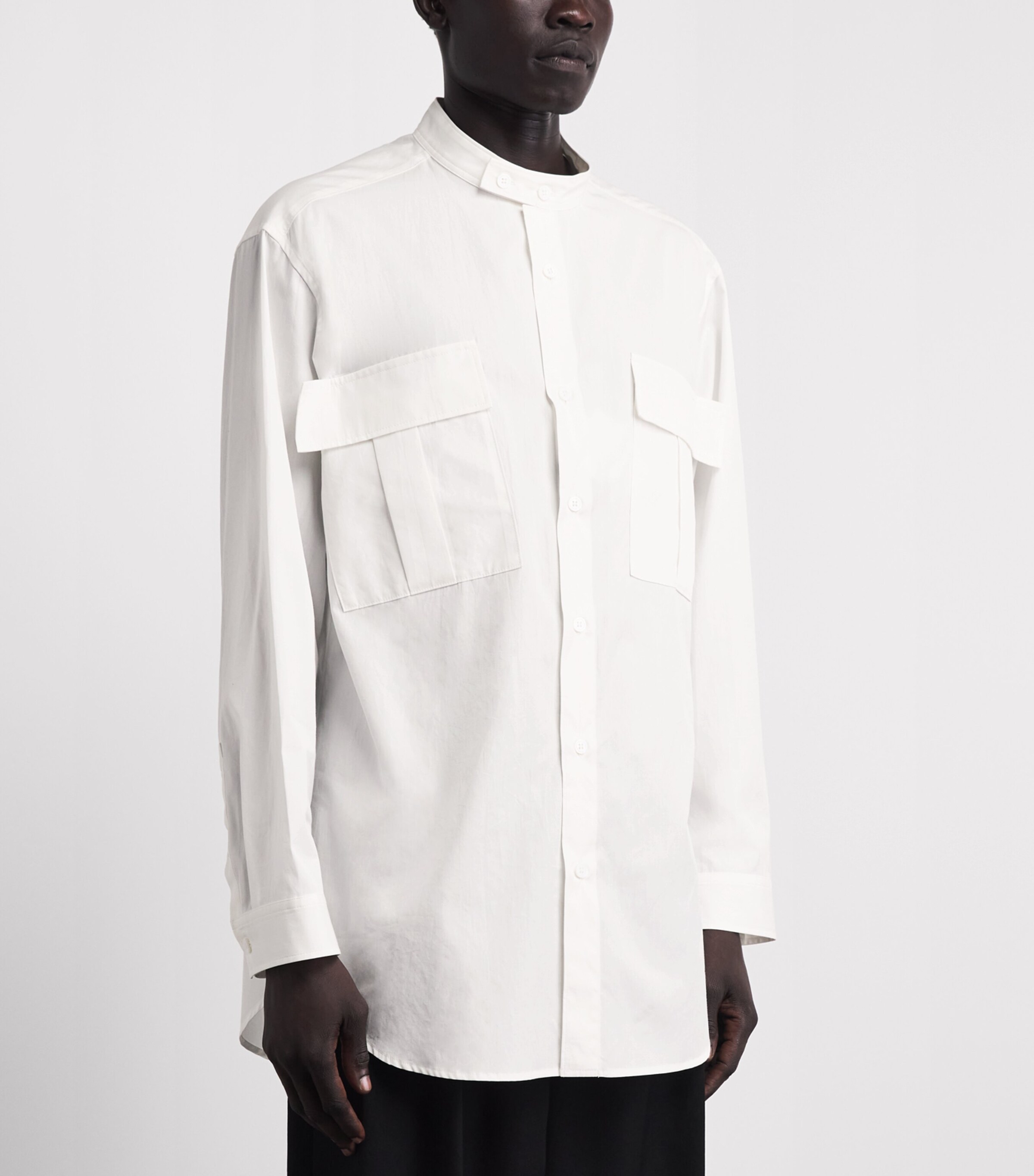 Yohji Yamamoto Mens Cotton Twin-Pocket Shirt White Image 4