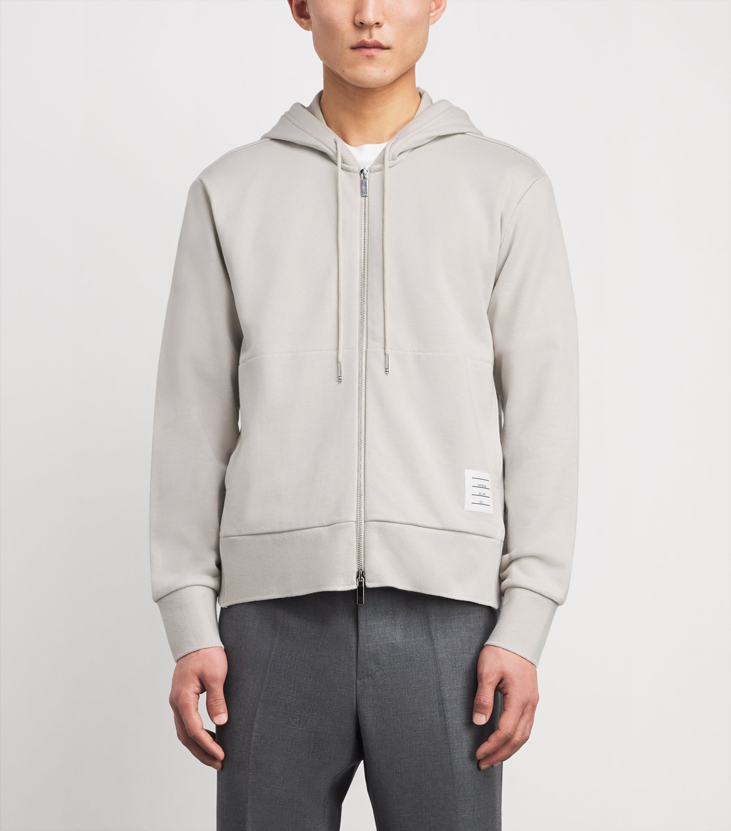 Thom Browne Mens Cotton 4-Bar Zip-Up Hoodie Beige Image 4