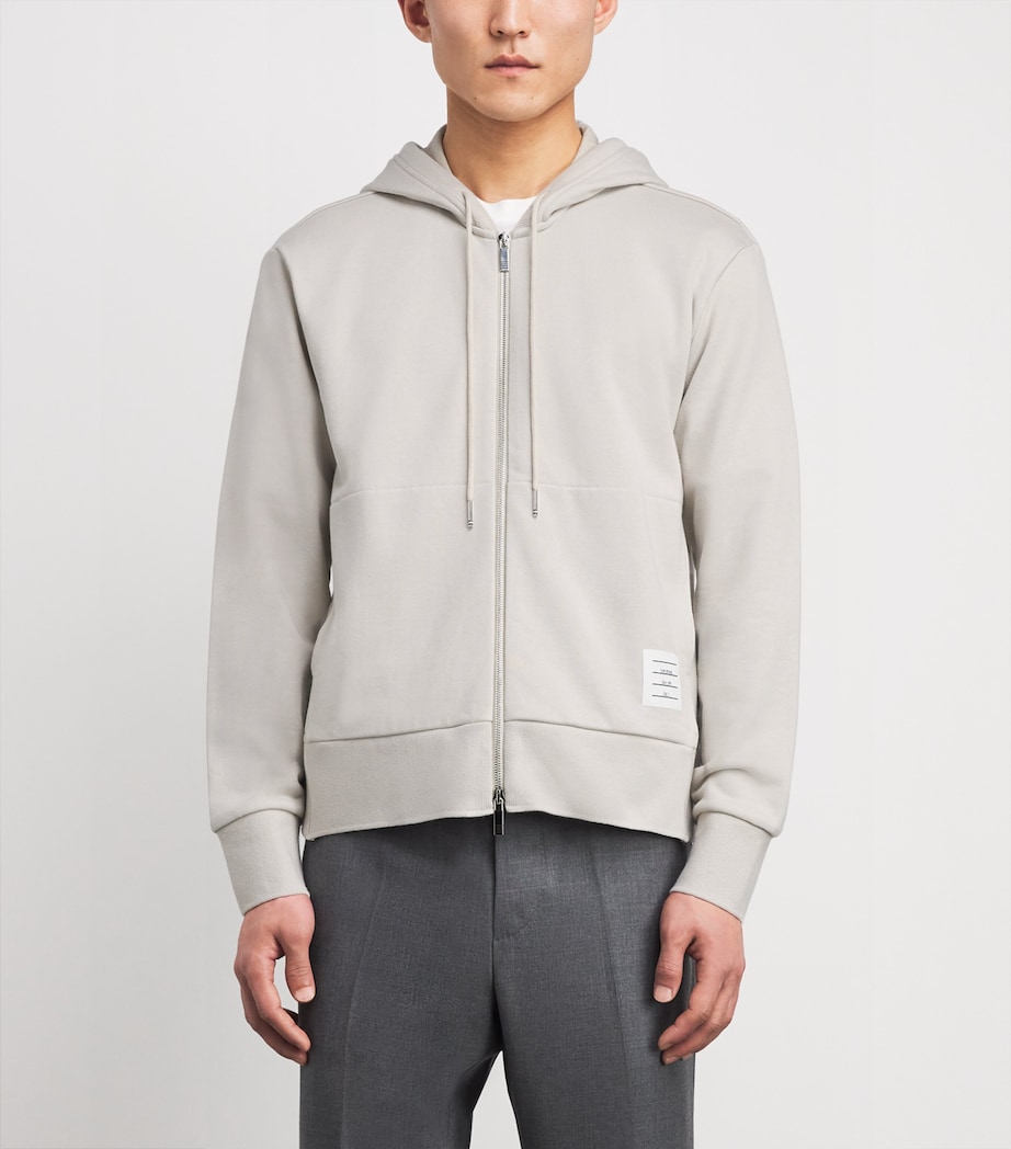 Thom Browne Mens Cotton 4-Bar Zip-Up Hoodie Beige Image 4