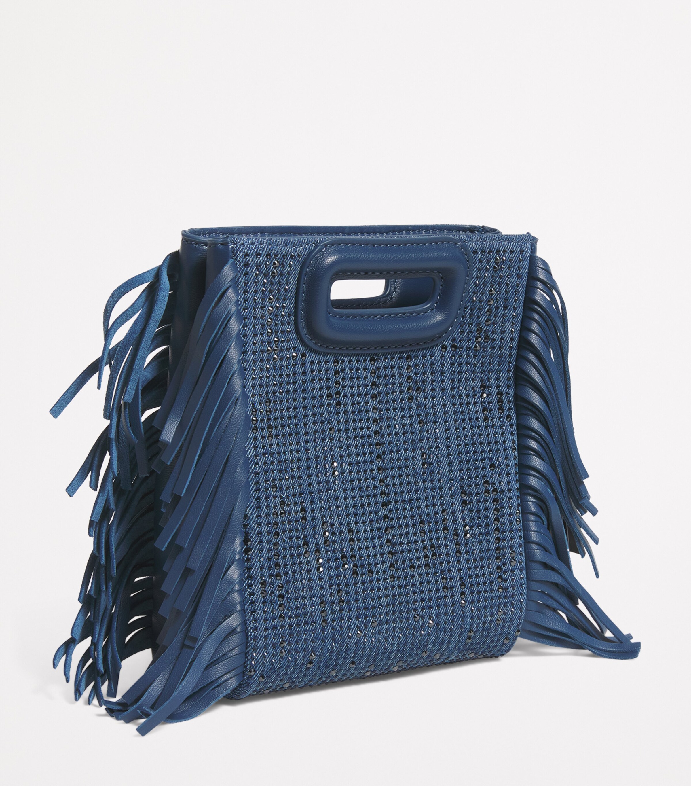 Maje Denim Rhinestone 'M' Top-Handle Bag Blue Image 3