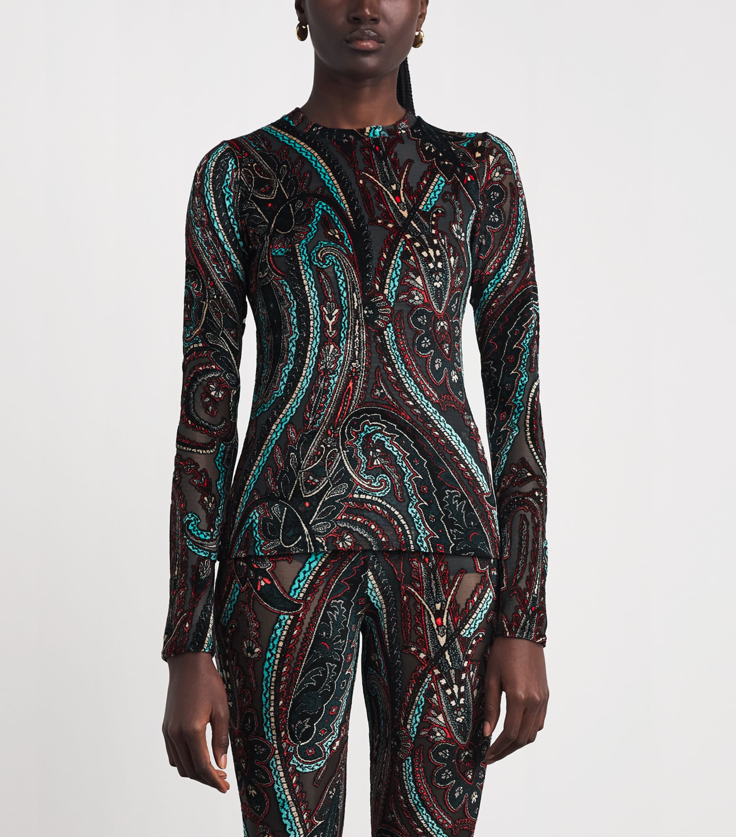 Etro Womens Appliqué-Mesh Top Grey Image 4