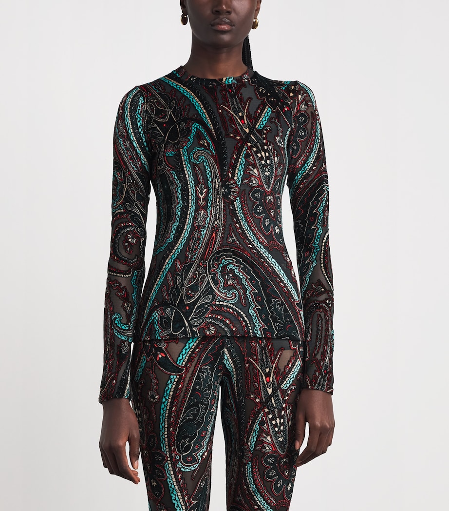 Etro Womens Appliqué-Mesh Top Grey Image 4