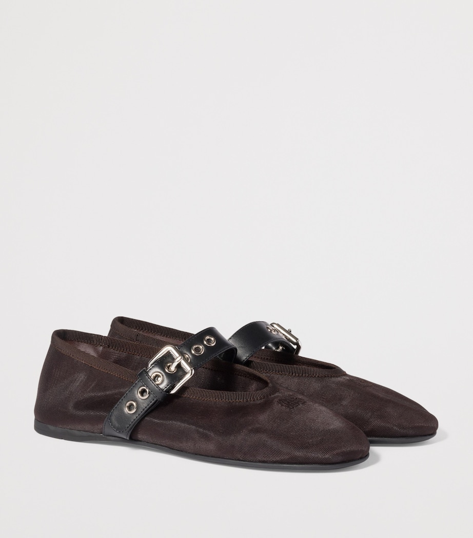 Miu Miu Mesh Leather-Strap Ballet Flats Image 2