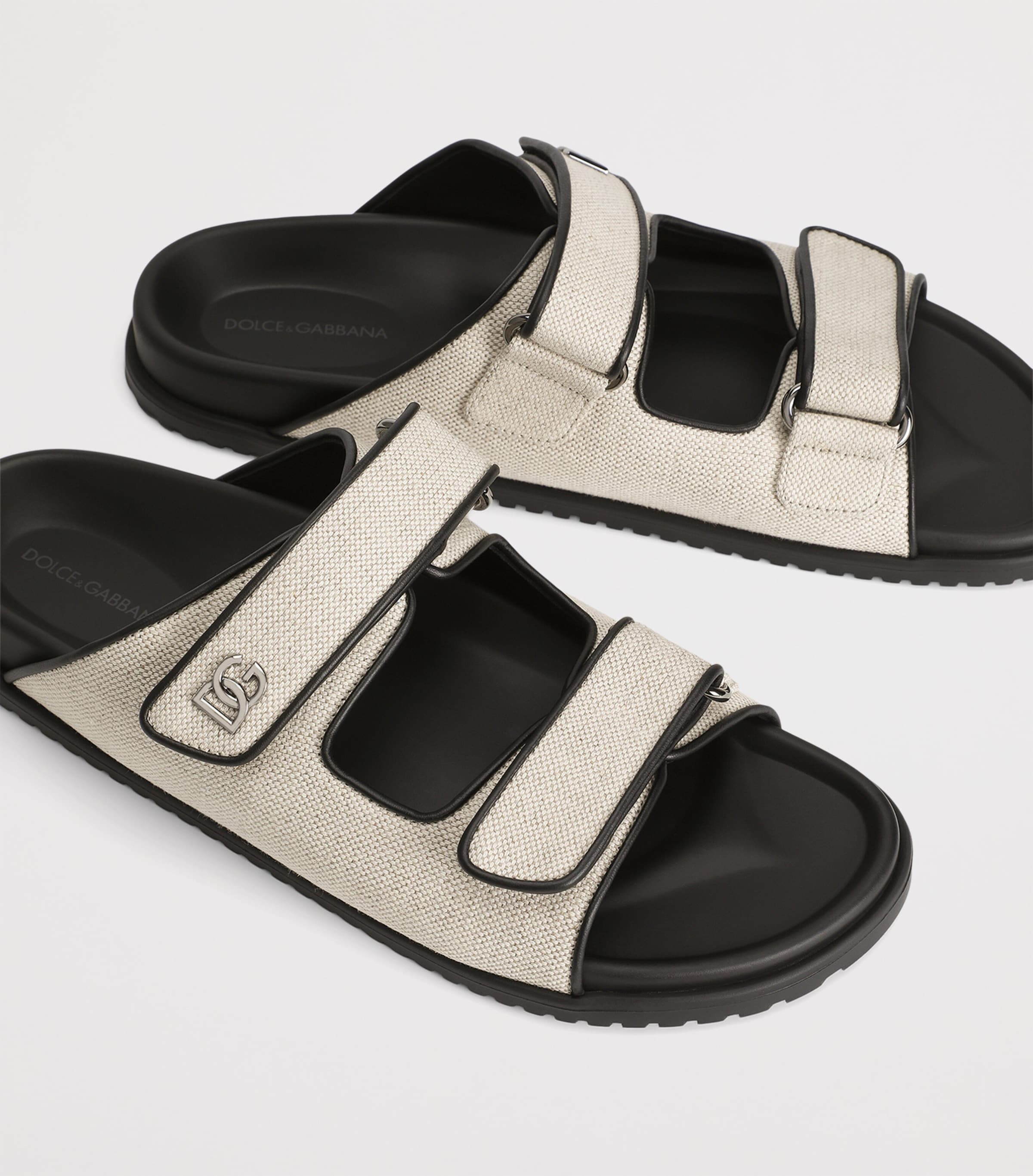 Cotton-Linen Slides 8S469-IVORY/BLACK Image 3