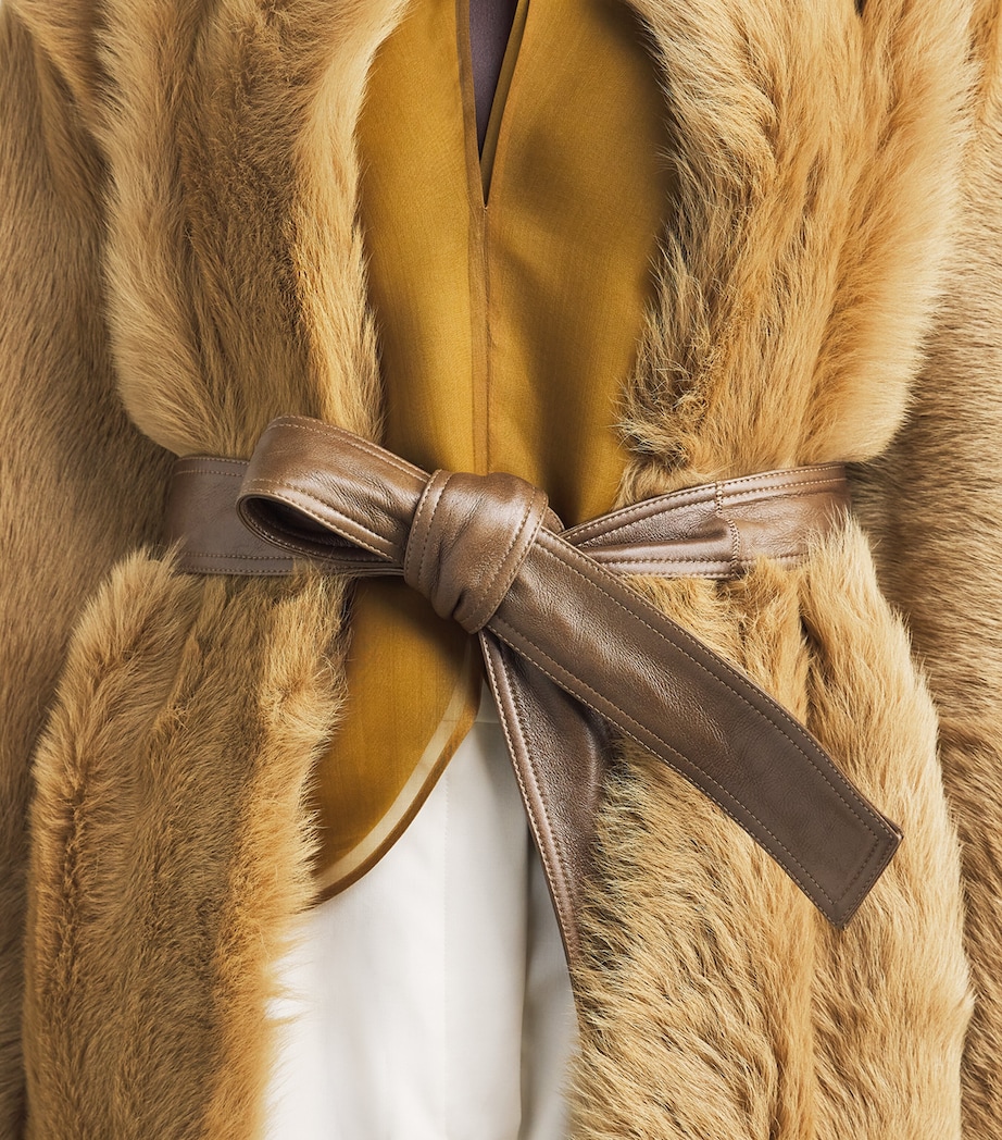 FFORME Womens Reversible Camel Shearling-Leather Coat Camel Image 6