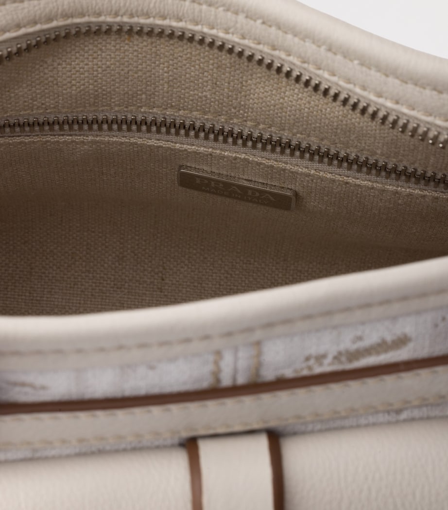 Prada Womens Medium Linen Bonnie Shoulder Bag White Image 6