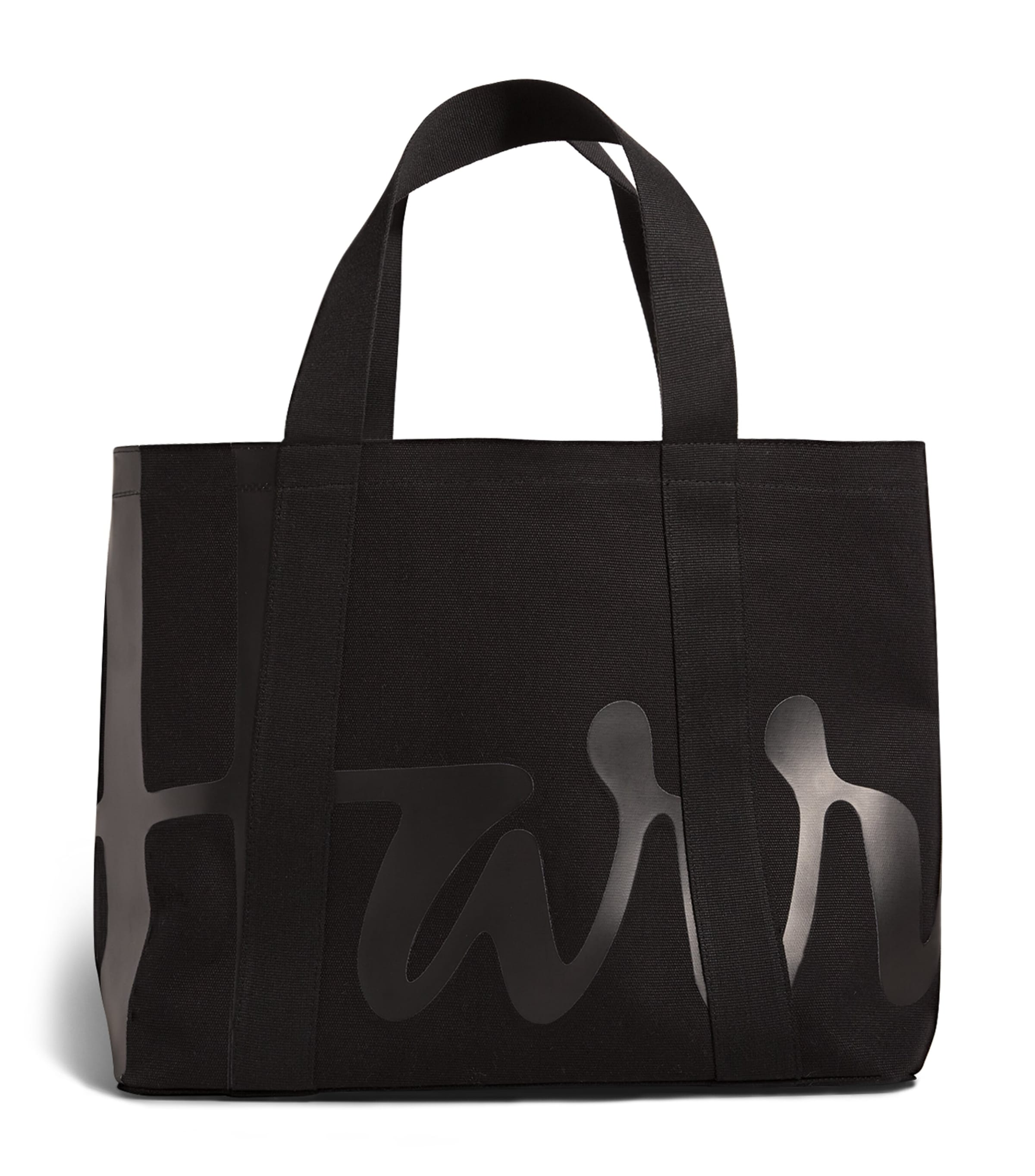 Harrods Medium Cotton Logo Tote Bag In Black