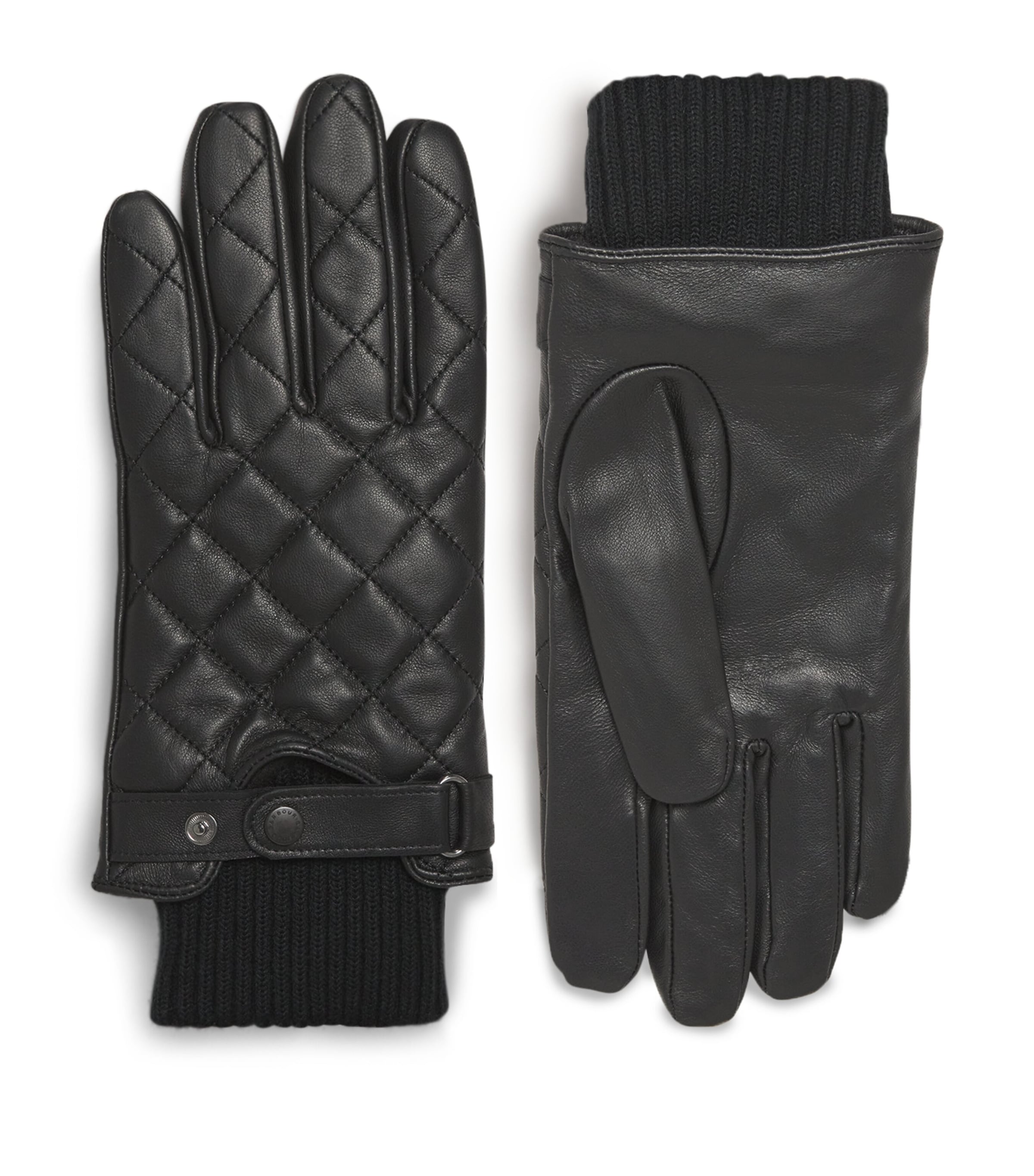 Barbour Quilted Leather Gloves Black Image 1
