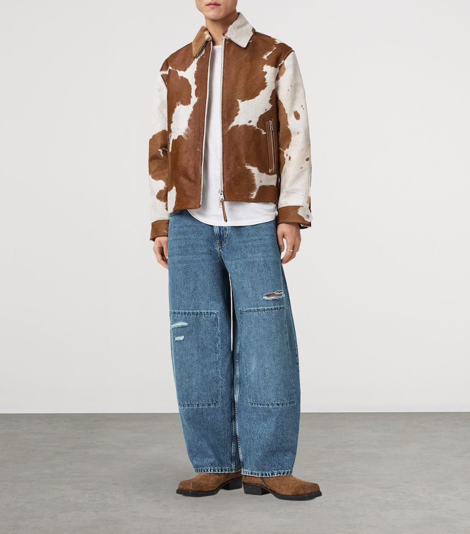 AllSaints Mens Slouch Barrel-Leg Jeans Destroy Mid Indigo Image 9