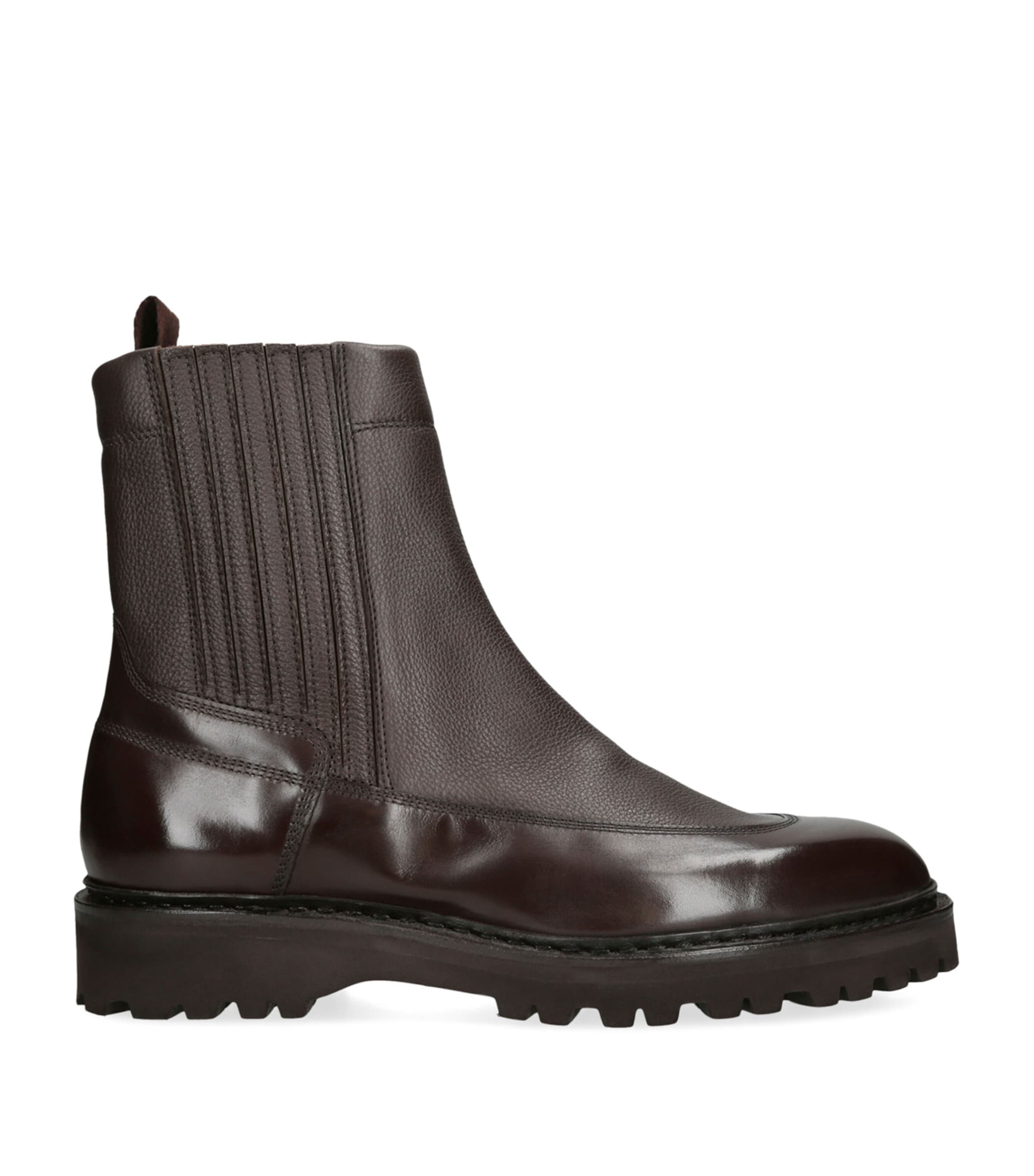 John Lobb Leather Ridge Ankle Boots In Brown