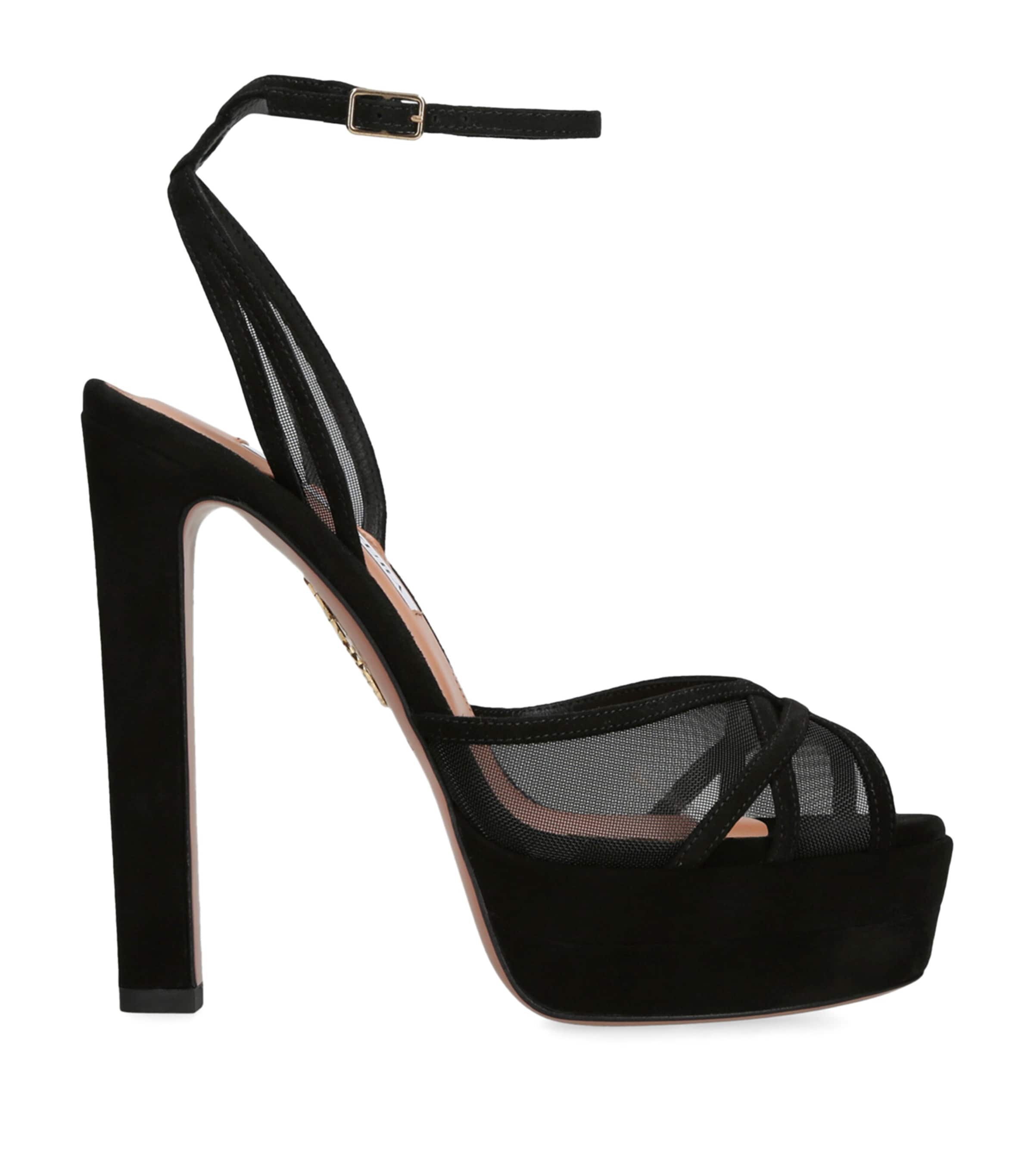 Aquazzura Divine Mesh Crisscross Platform Sandals In Black