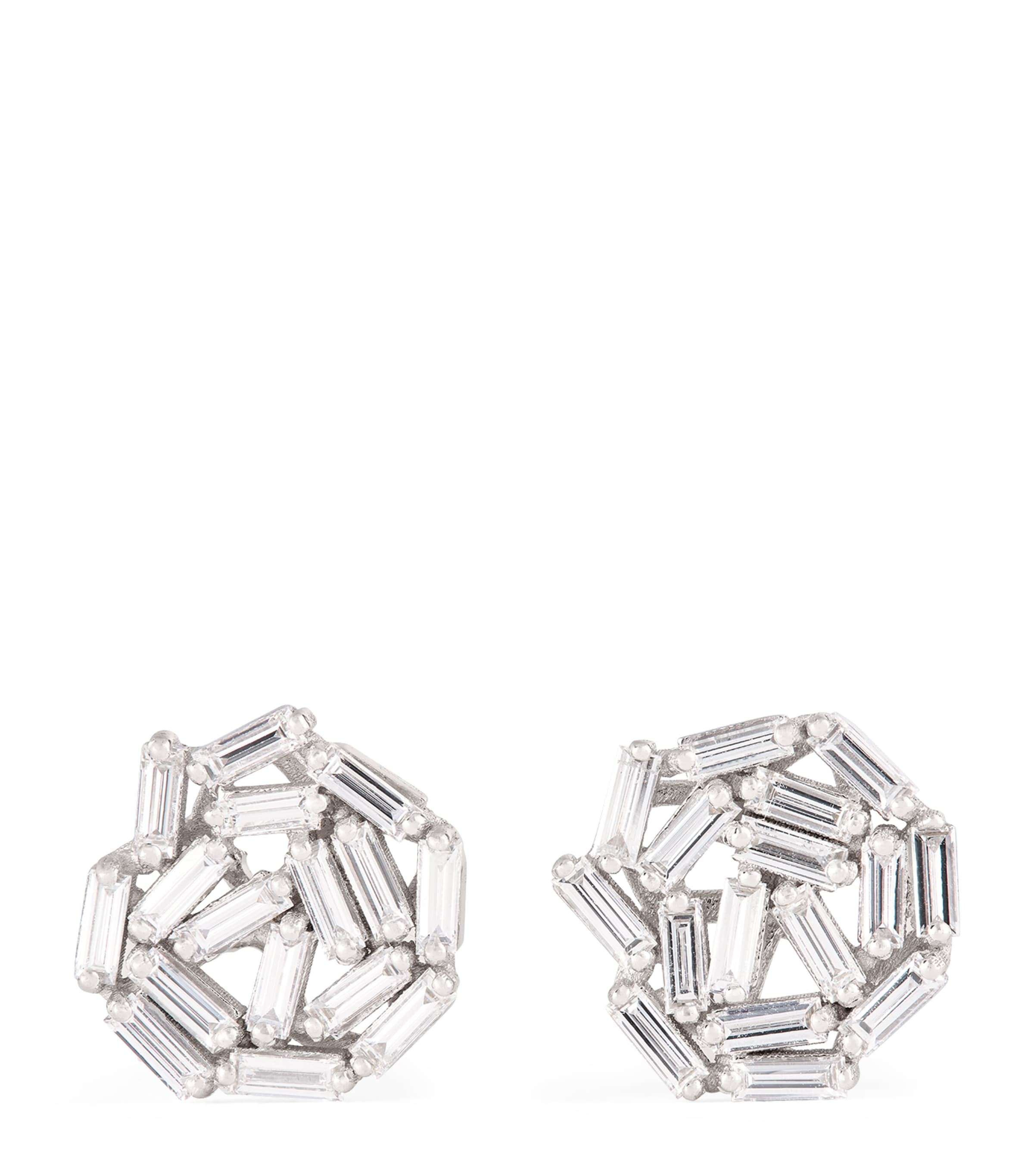 Suzanne Kalan White Gold And White Diamond Classic Fireworks Stud Earrings In White